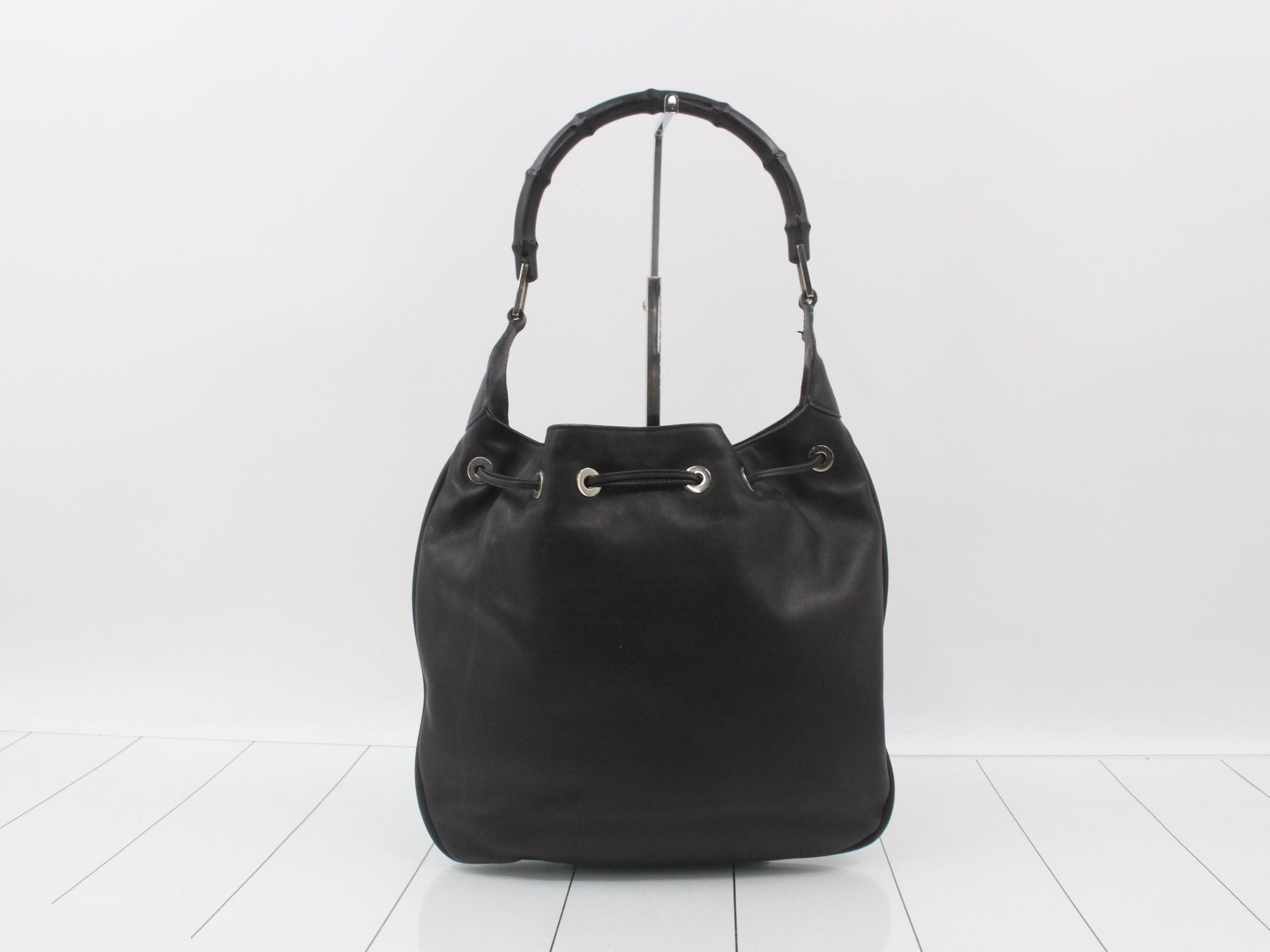 Bamboo Leather Drawstring Bag, Black, Tom Ford Era — view 2