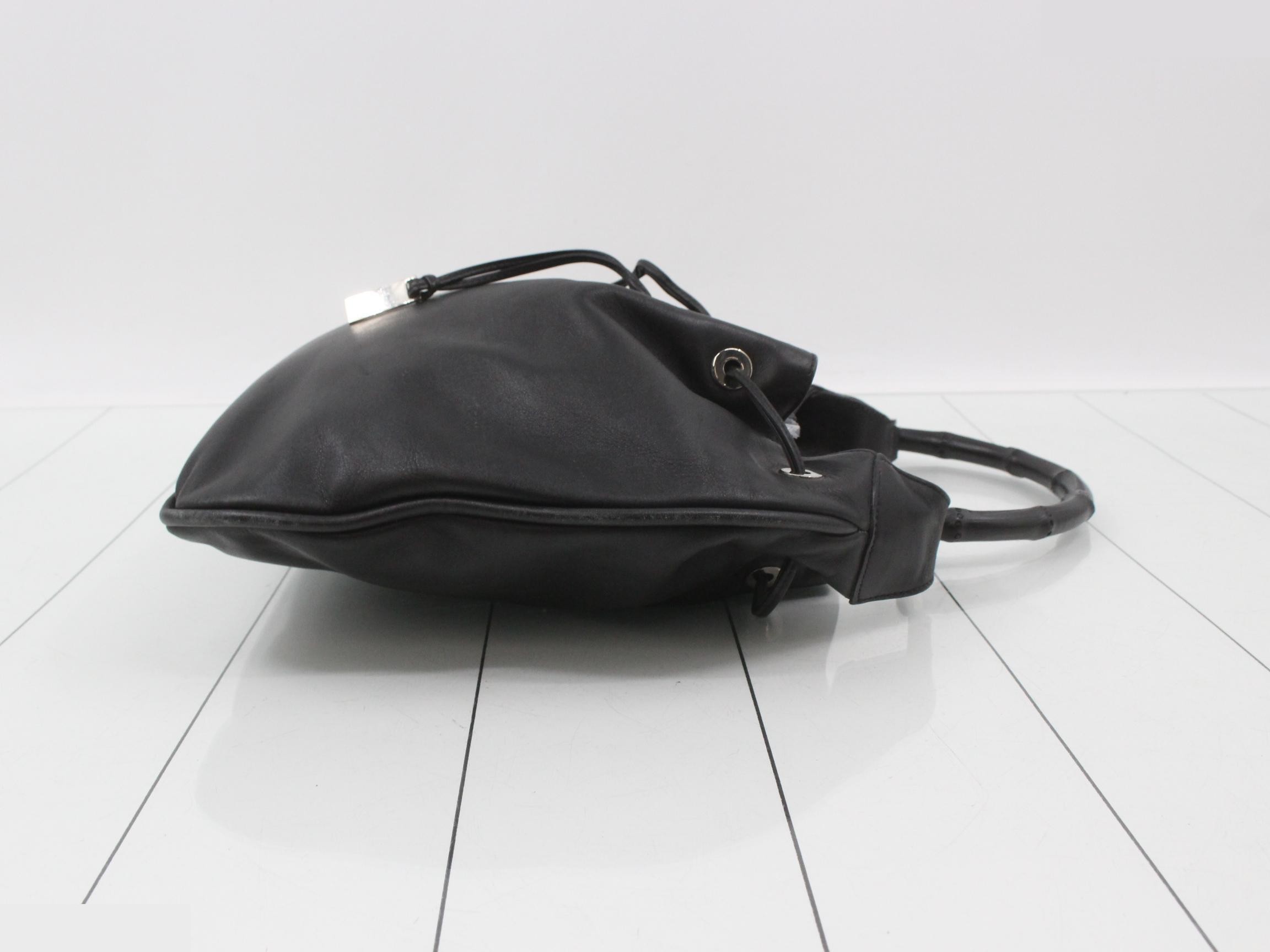 Bamboo Leather Drawstring Bag, Black, Tom Ford Era — view 3
