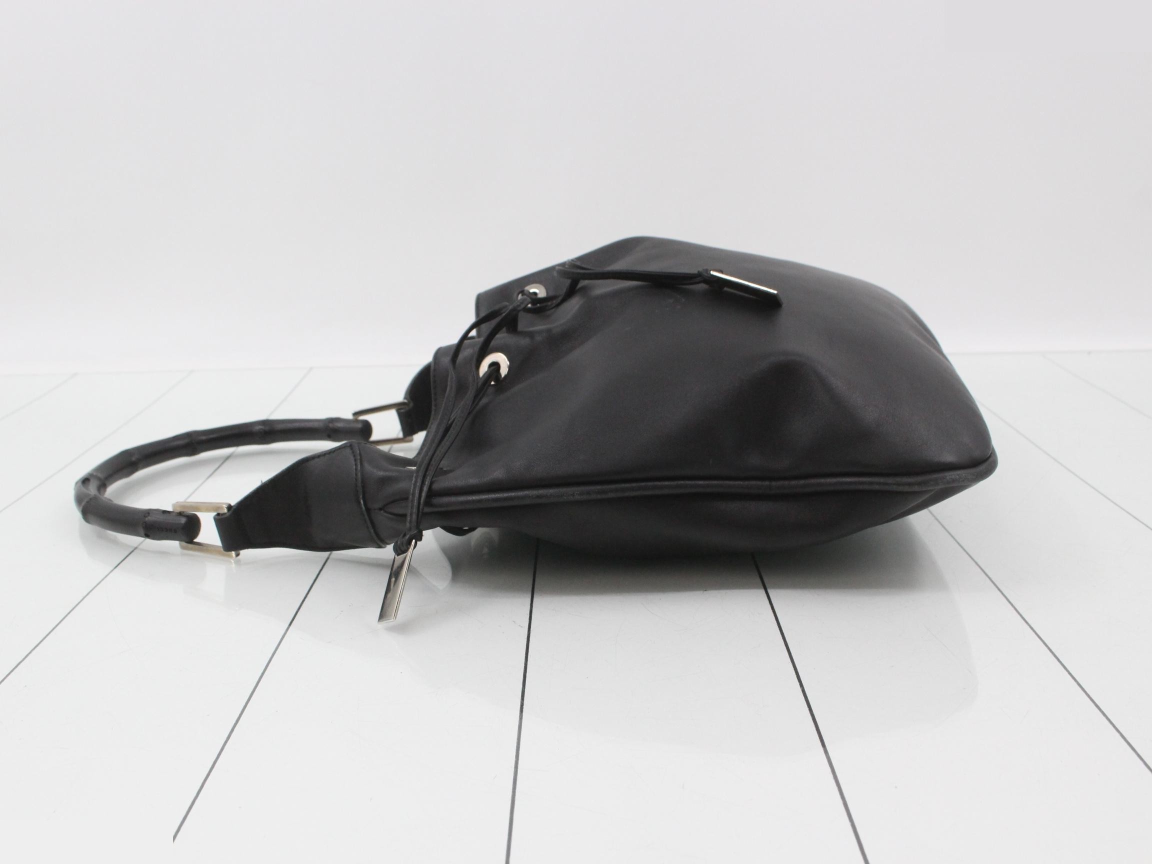 Bamboo Leather Drawstring Bag, Black, Tom Ford Era — view 4