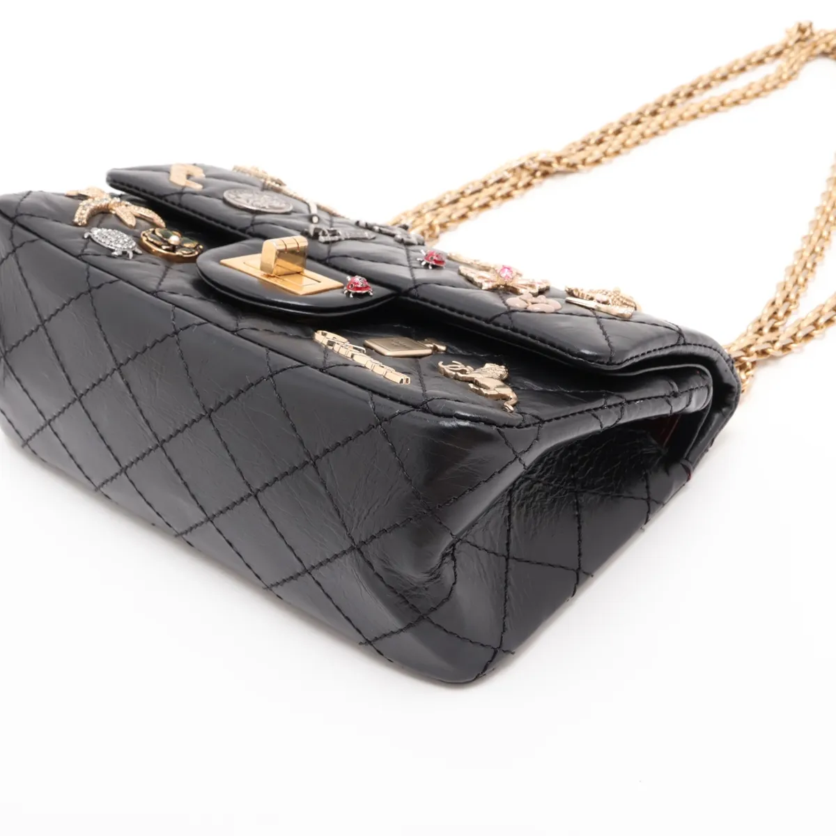 [Individually packaged] Chanel Matelassé 2.55 Mini Vintage Calf Double Flap Double Chain Bag Icon Black Gold Hardware 23901704 Serial Number 23 AS0874 — view 3