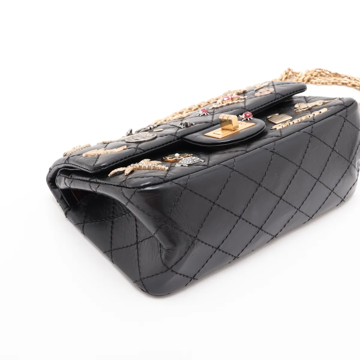 [Individually packaged] Chanel Matelassé 2.55 Mini Vintage Calf Double Flap Double Chain Bag Icon Black Gold Hardware 23901704 Serial Number 23 AS0874 — view 4