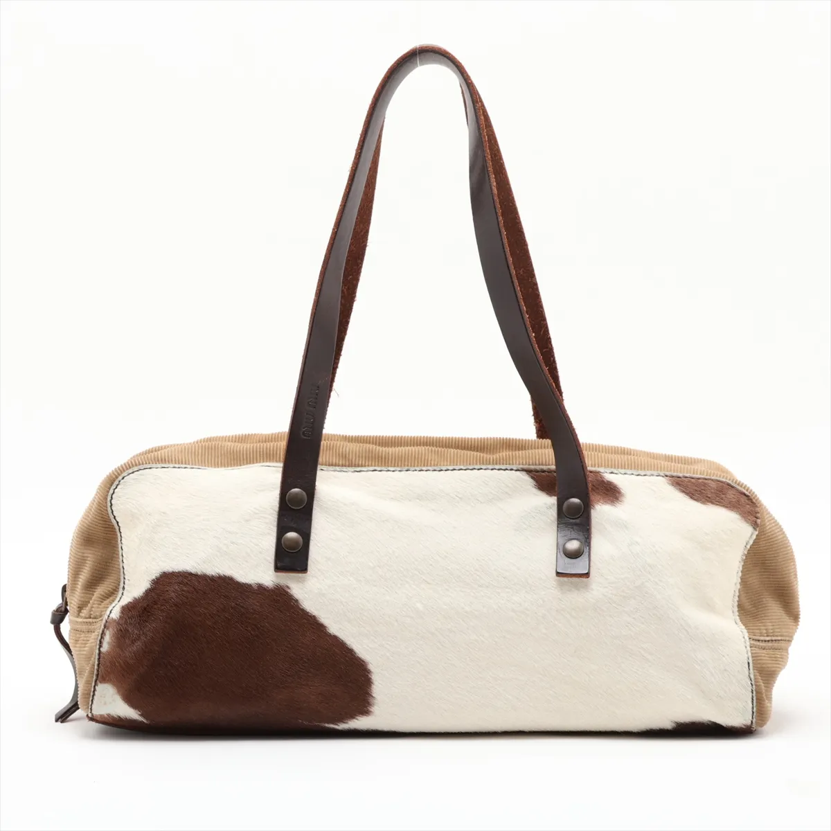 calfskin x leather shoulder bag, white x brown