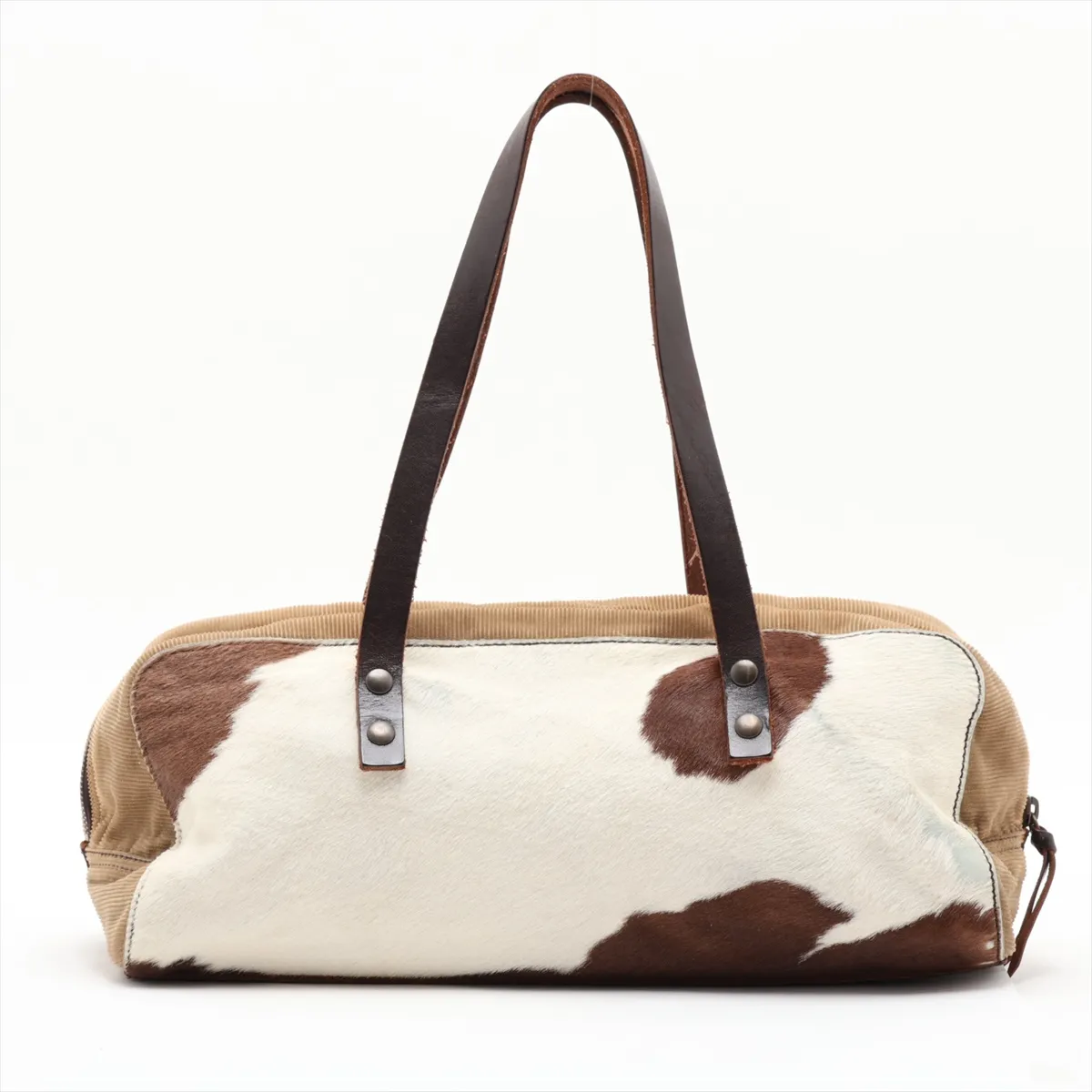 calfskin x leather shoulder bag, white x brown — view 2