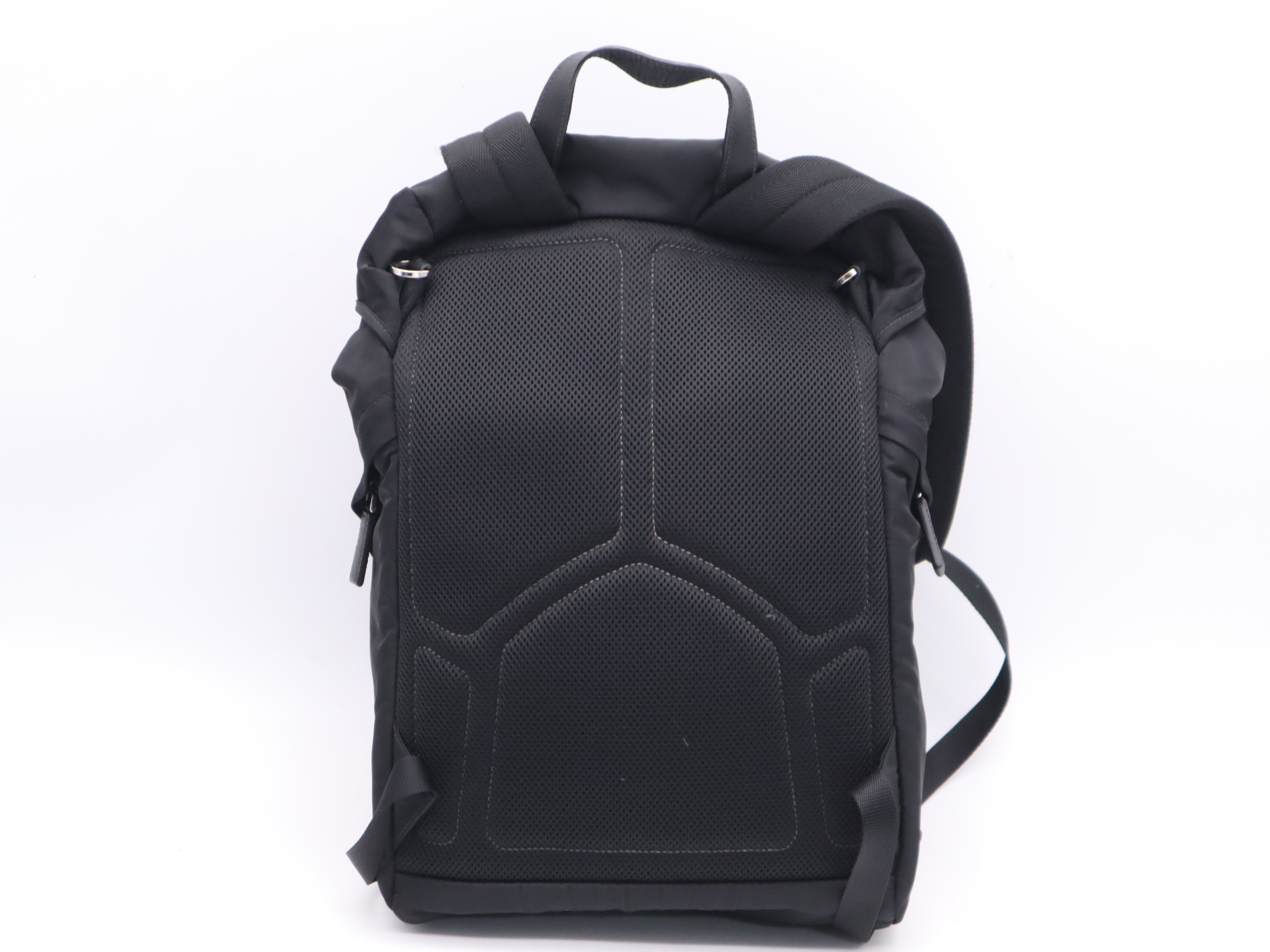 2VZ135 Nylon Triangle Logo Backpack, Black, with Guarantee Card and Dust Bag. — view 2