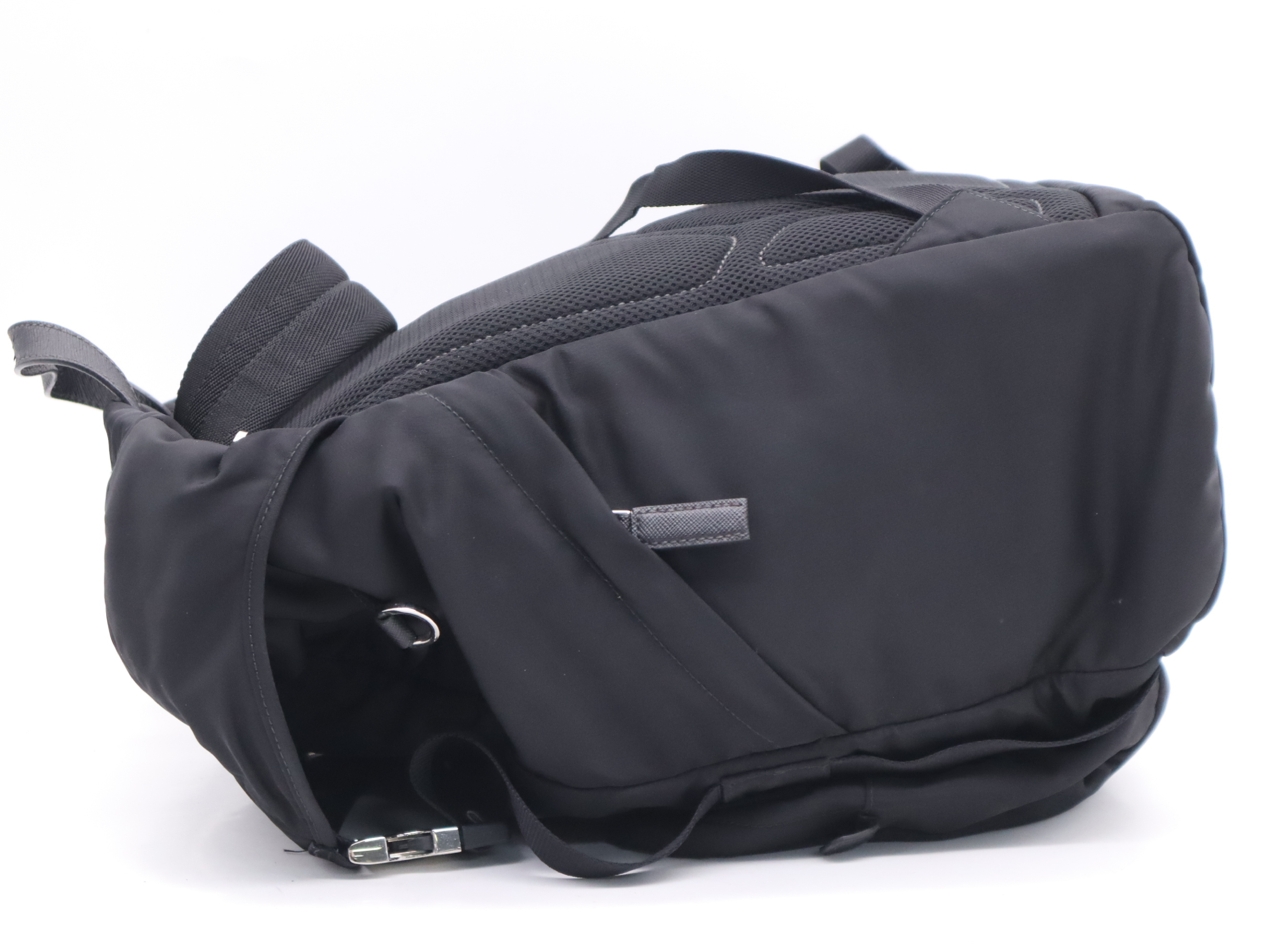2VZ135 Nylon Triangle Logo Backpack, Black, with Guarantee Card and Dust Bag. — view 3