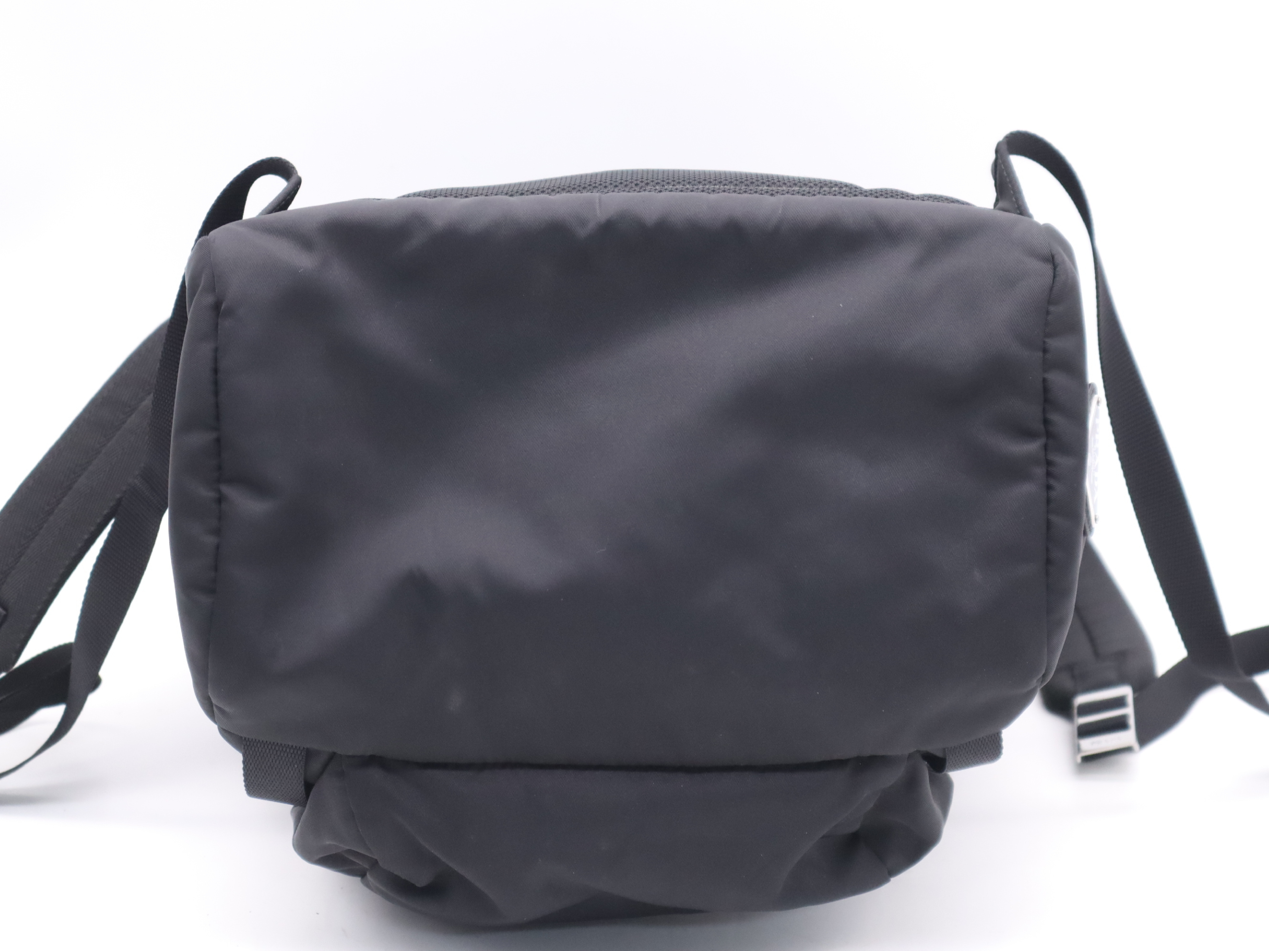 2VZ135 Nylon Triangle Logo Backpack, Black, with Guarantee Card and Dust Bag. — view 4