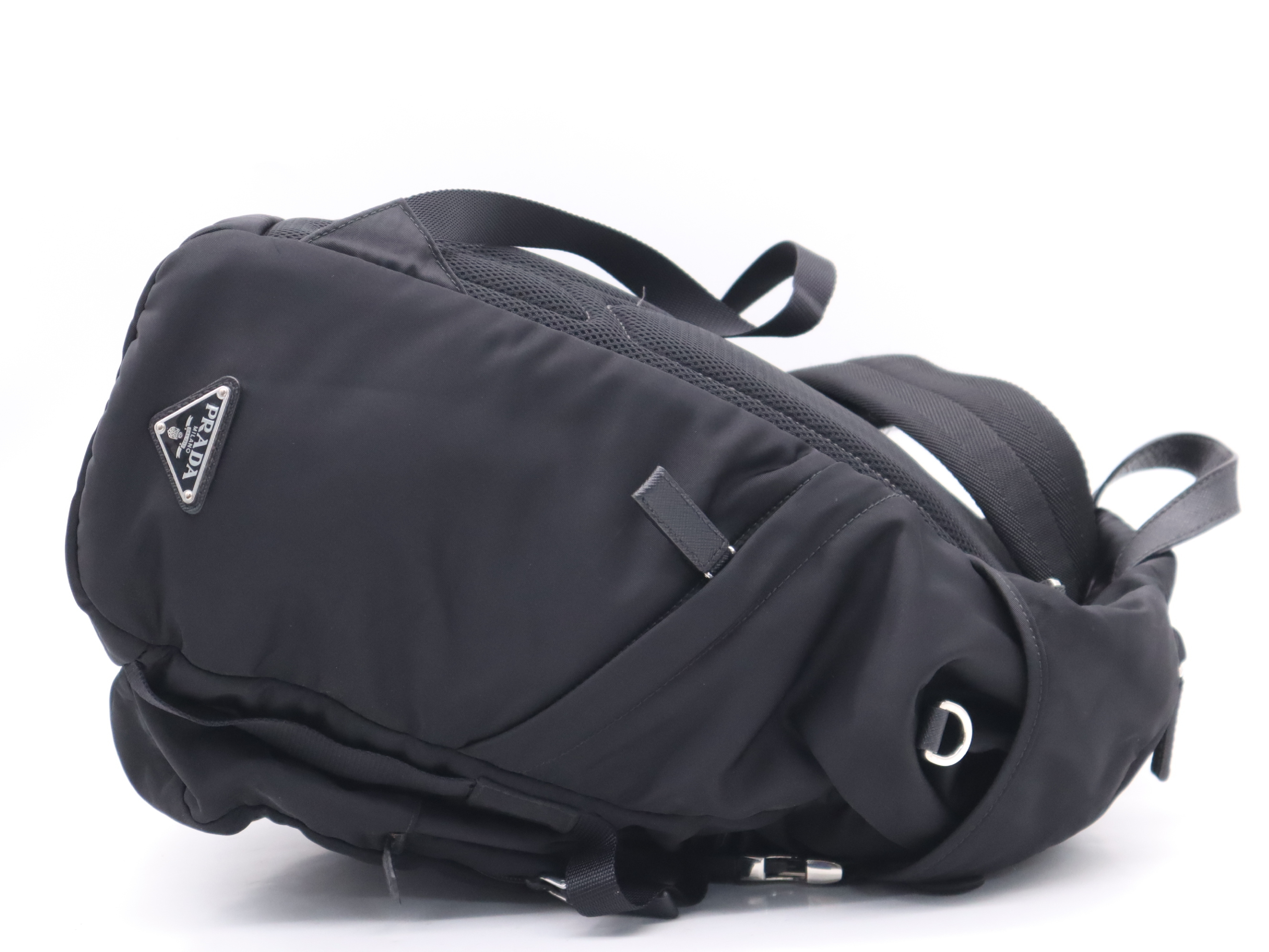 2VZ135 Nylon Triangle Logo Backpack, Black, with Guarantee Card and Dust Bag. — view 5