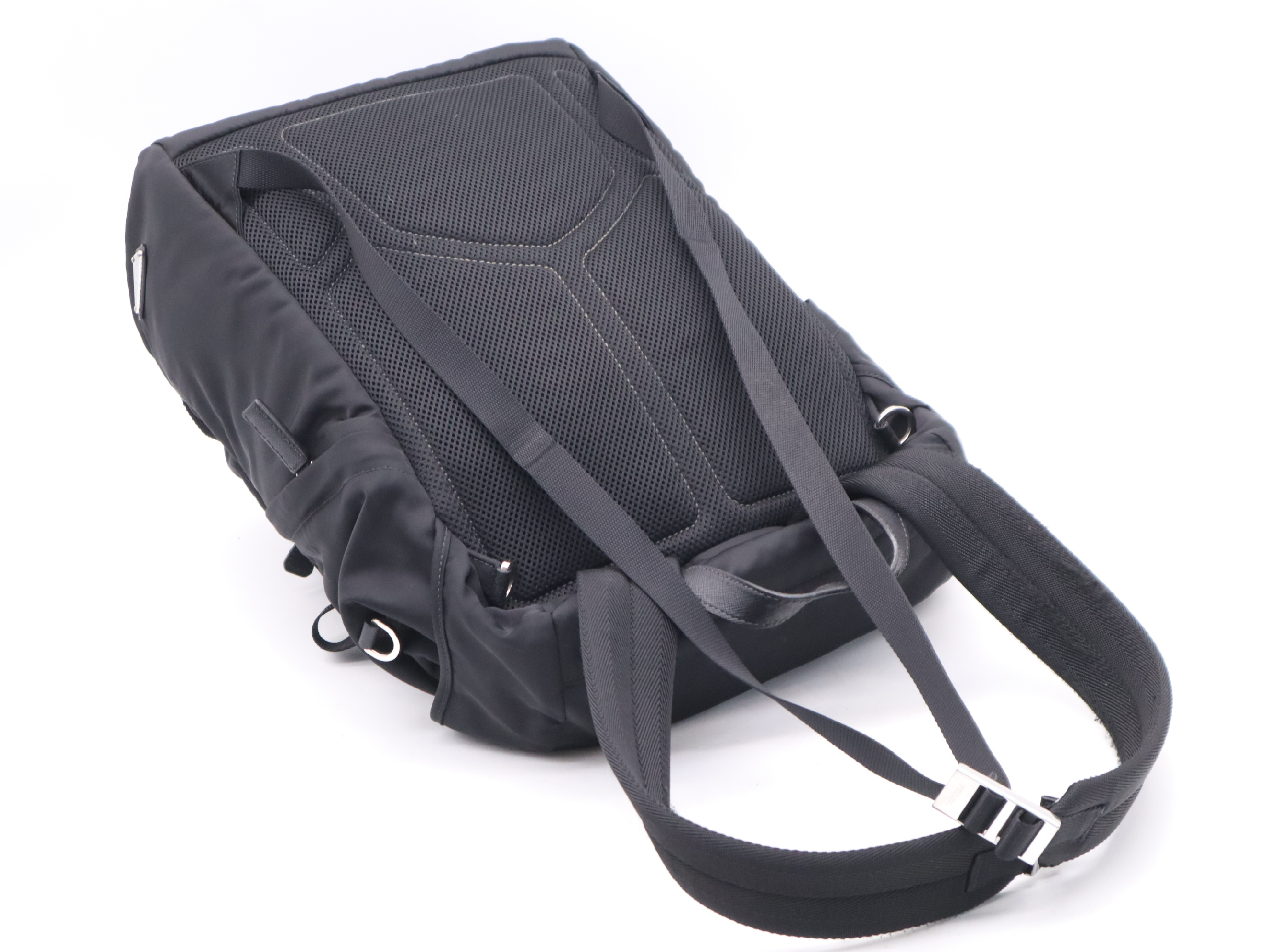 2VZ135 Nylon Triangle Logo Backpack, Black, with Guarantee Card and Dust Bag. — view 6