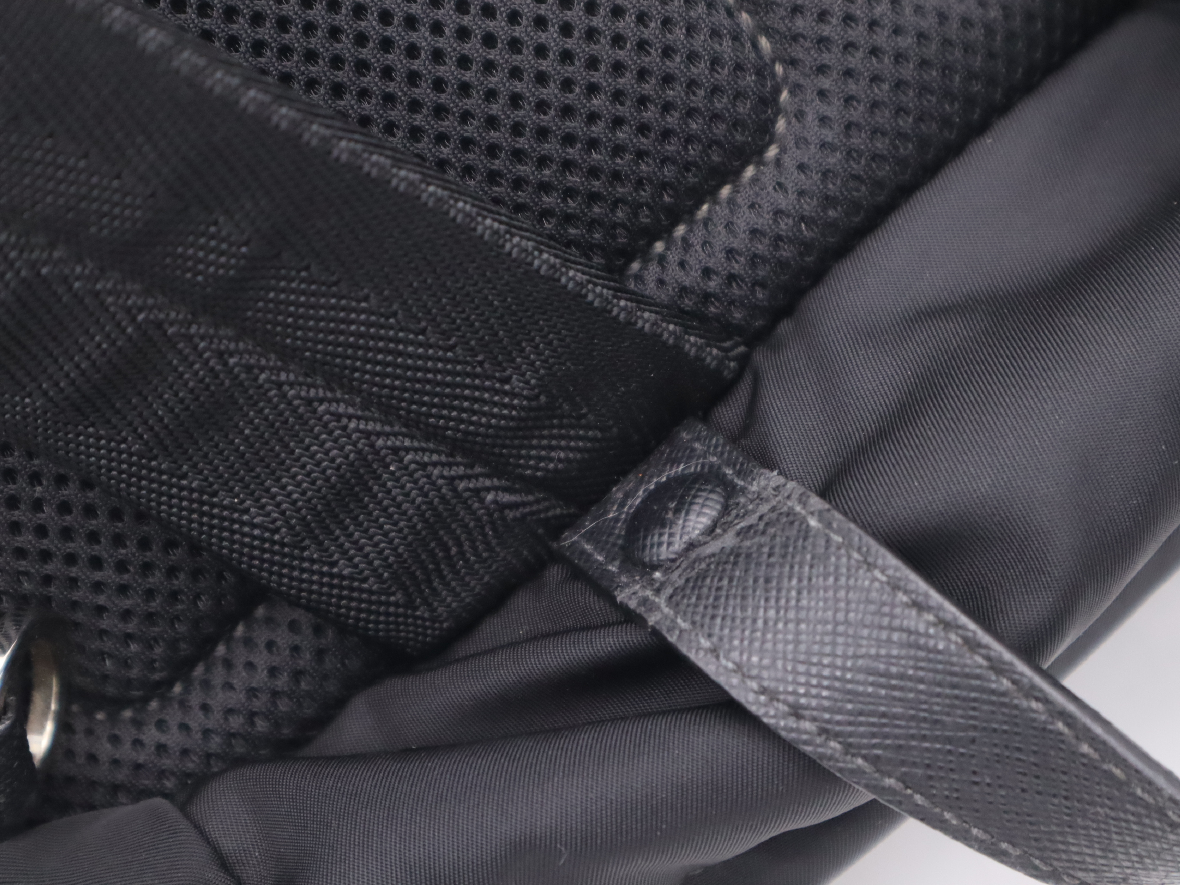 2VZ135 Nylon Triangle Logo Backpack, Black, with Guarantee Card and Dust Bag. — view 7