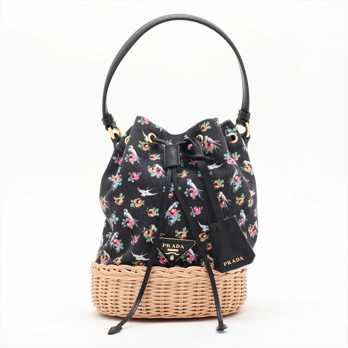 Canvas x Rattan 2-Way Shoulder Bag, Black x Beige — view 2