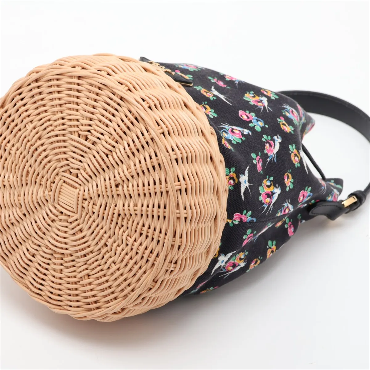 Canvas x Rattan 2-Way Shoulder Bag, Black x Beige — view 3