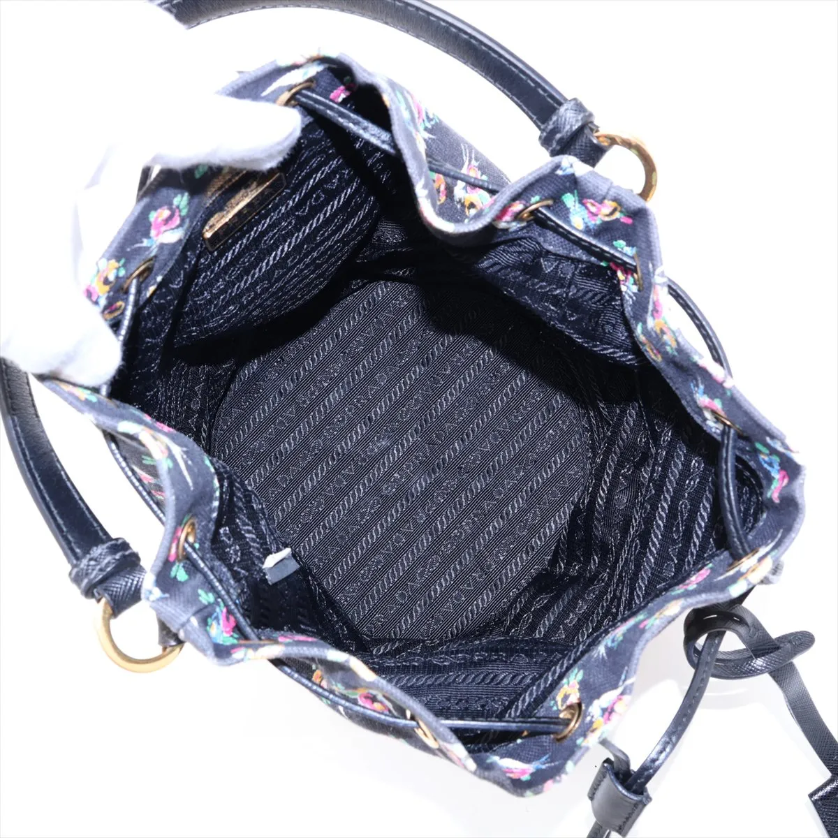 Canvas x Rattan 2-Way Shoulder Bag, Black x Beige — view 8