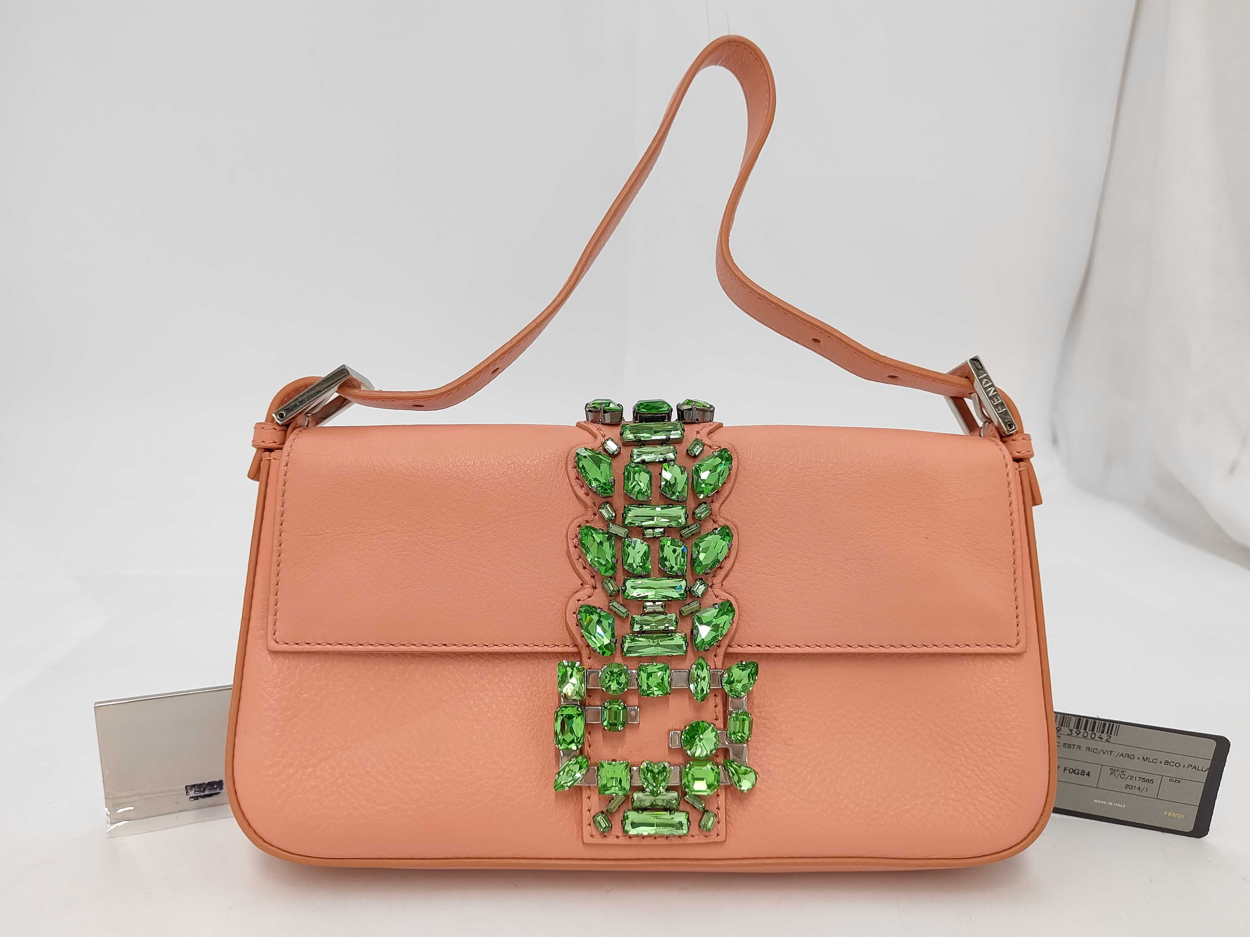 Mamma Bucket Leather Crystal Embellished Shoulder Bag, Pink, with Mirror