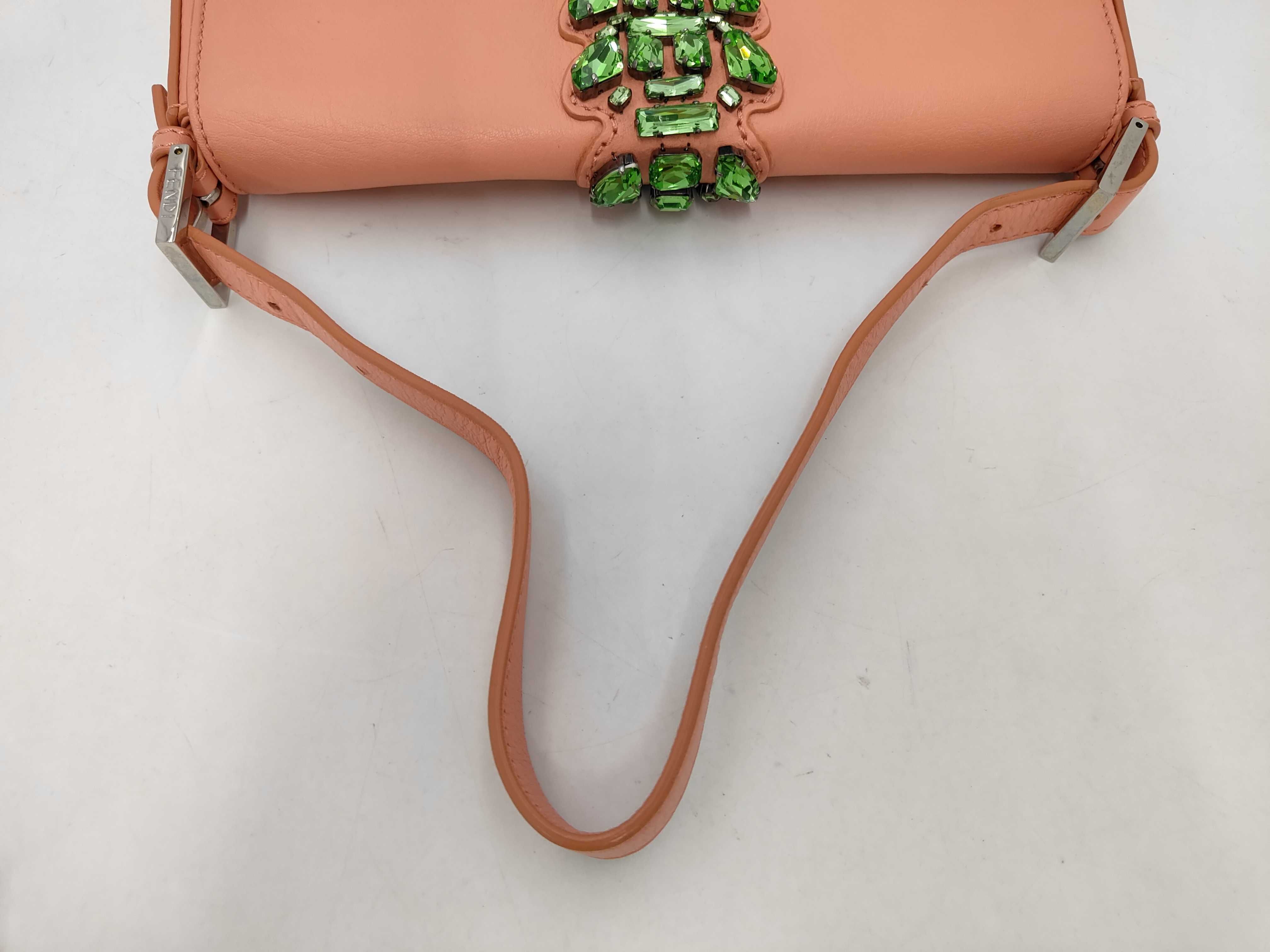Mamma Bucket Leather Crystal Embellished Shoulder Bag, Pink, with Mirror — view 6