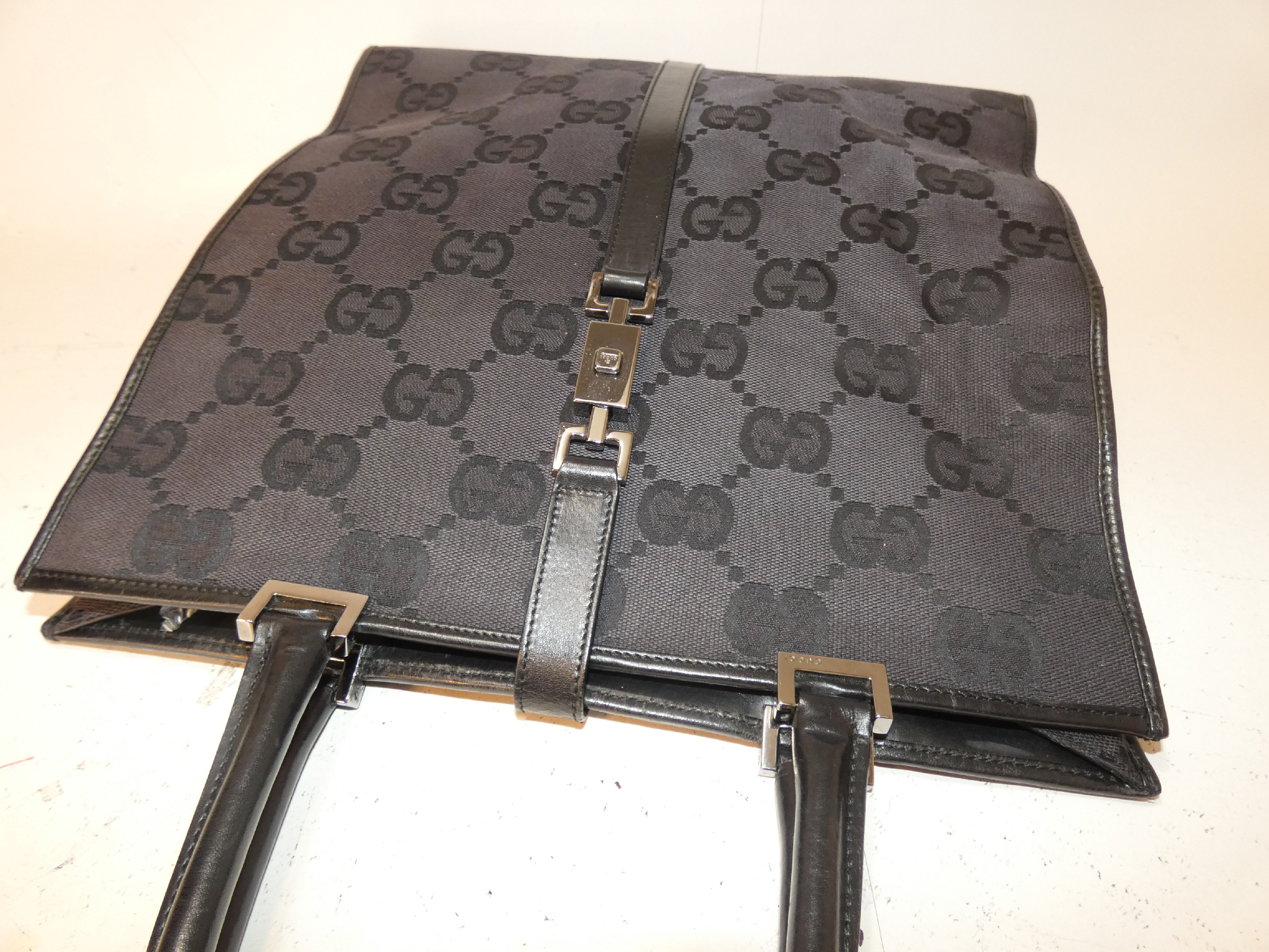 Jackie Jumbo GG Black Canvas Leather Handbag — view 3