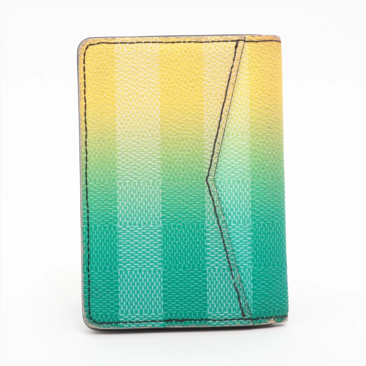 Damier Stripe Organizer de Poche M81320 Green x Yellow Card Case with Initials, RFID Detectable. — view 2