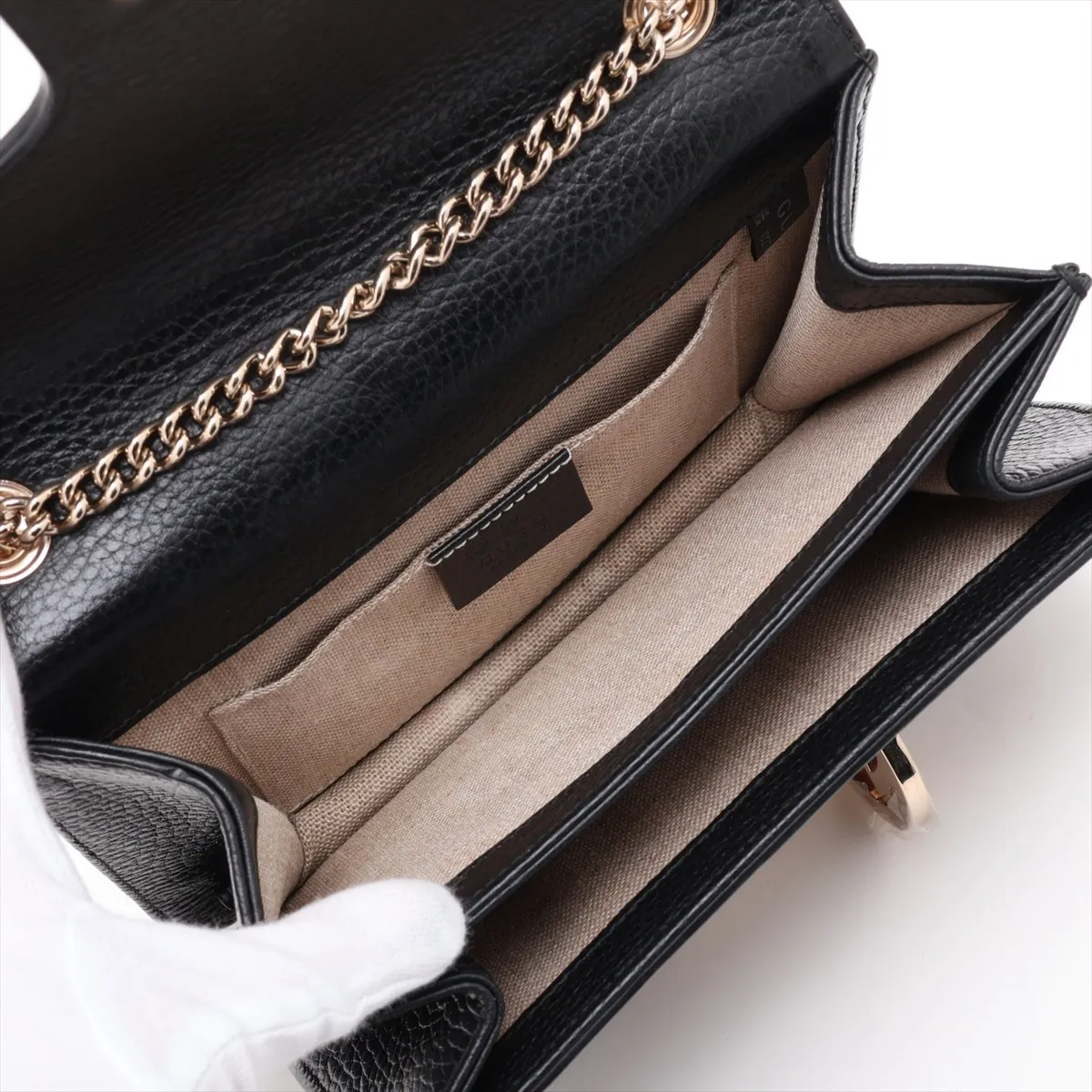 Interlocking G Leather Chain Shoulder Bag, Black, 510304 (Outlet) — view 6