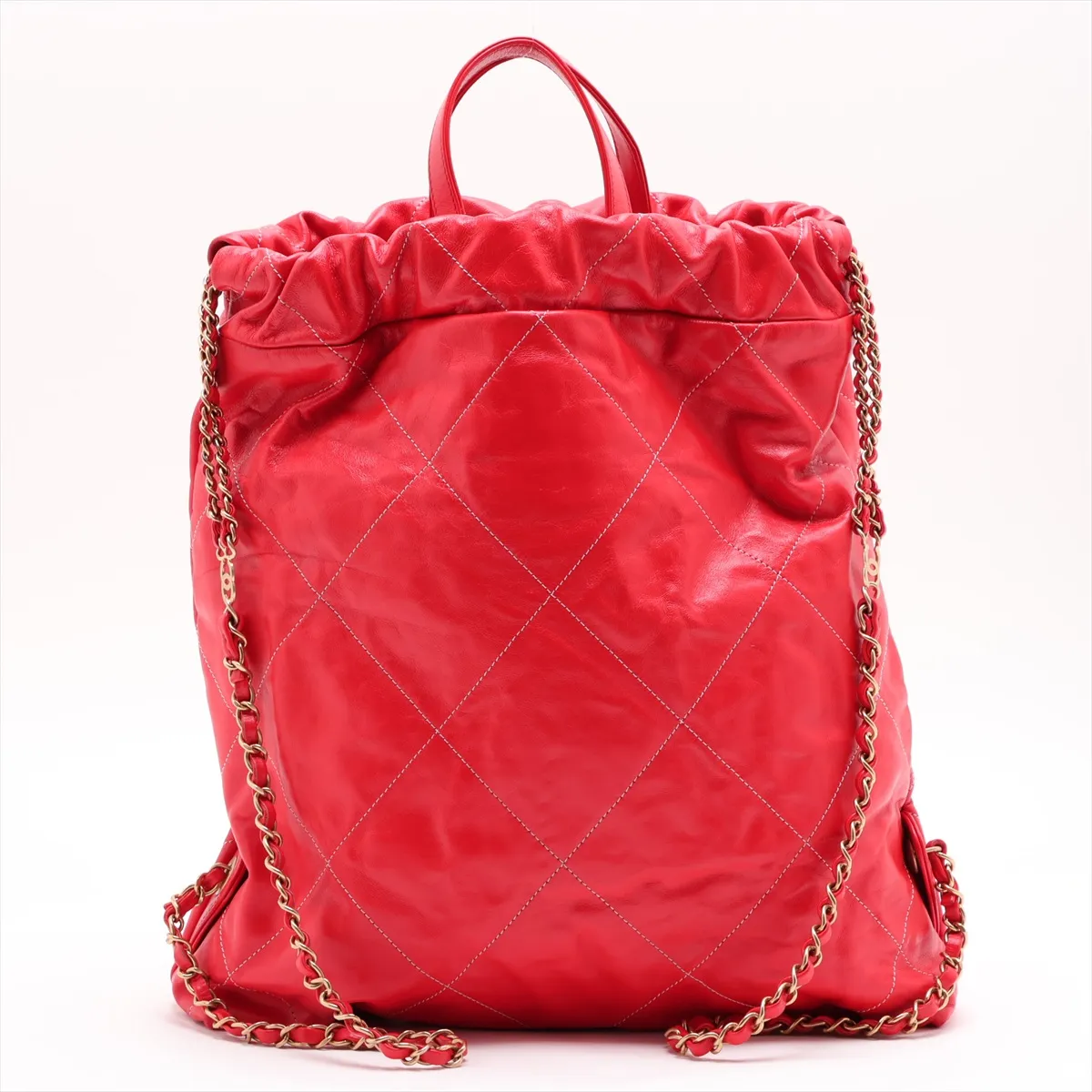 22 Backpack Shiny Calfskin Chain Backpack Red Gold Hardware UL9L7088 Random Plate — view 2