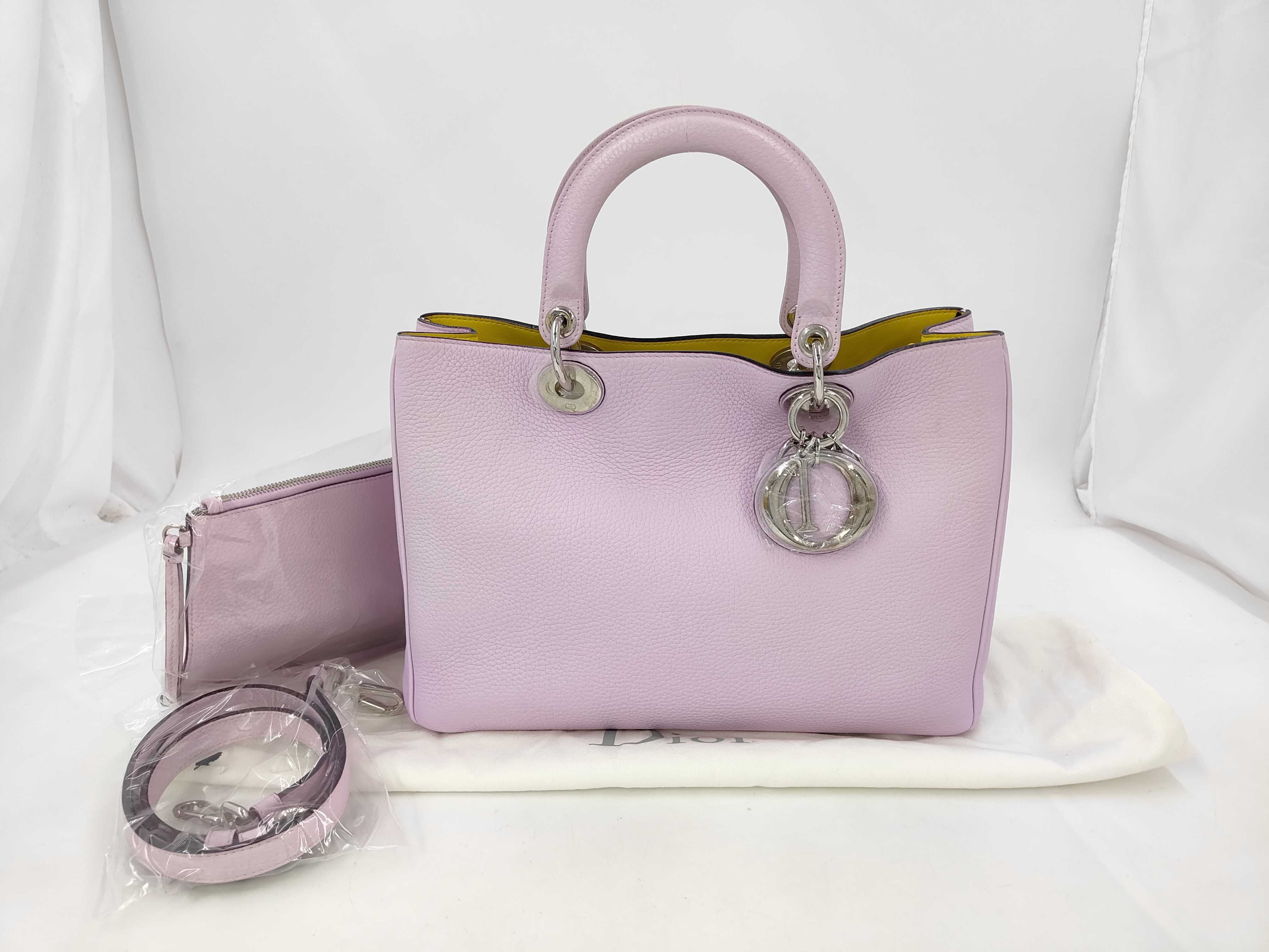 Diorissimo Purple Calfskin Medium Tote Bag with Yellow Interior