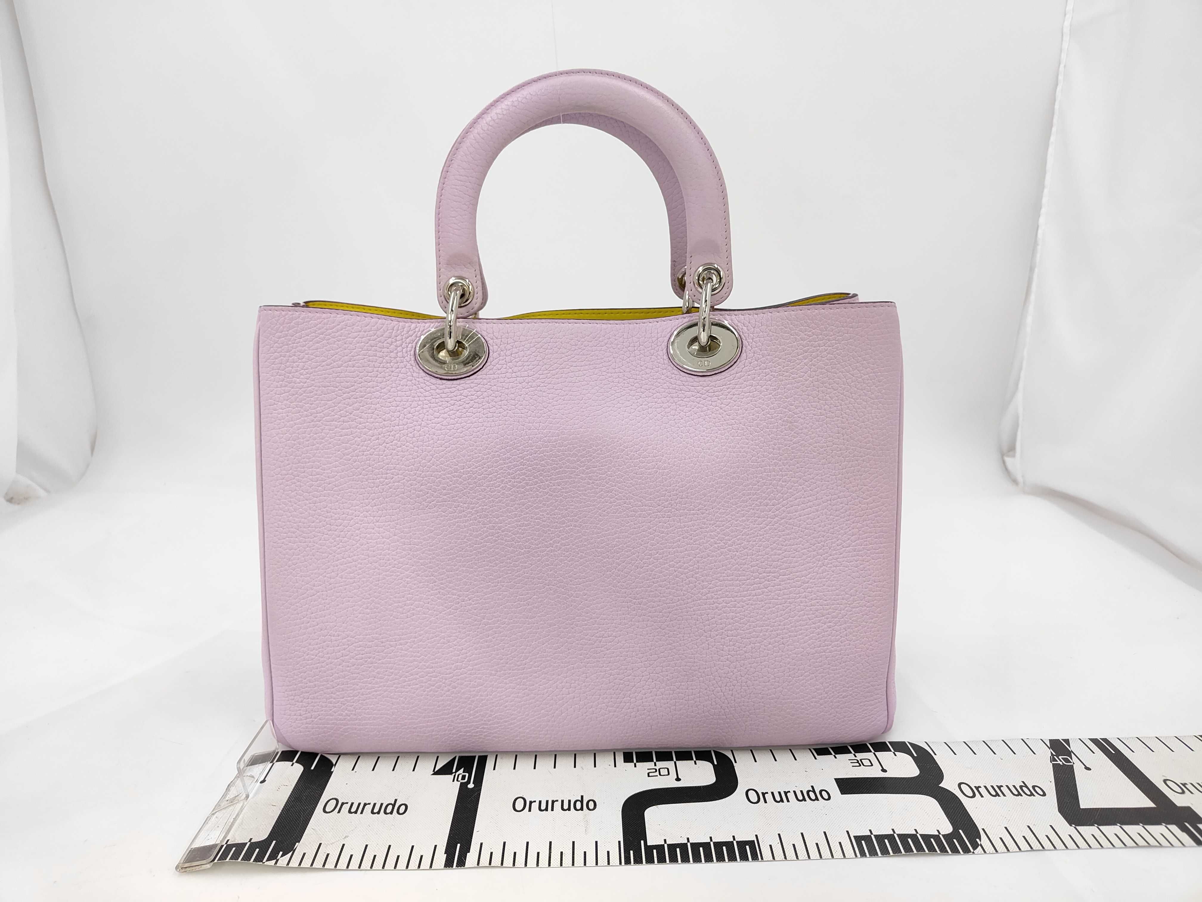 Diorissimo Purple Calfskin Medium Tote Bag with Yellow Interior — view 2