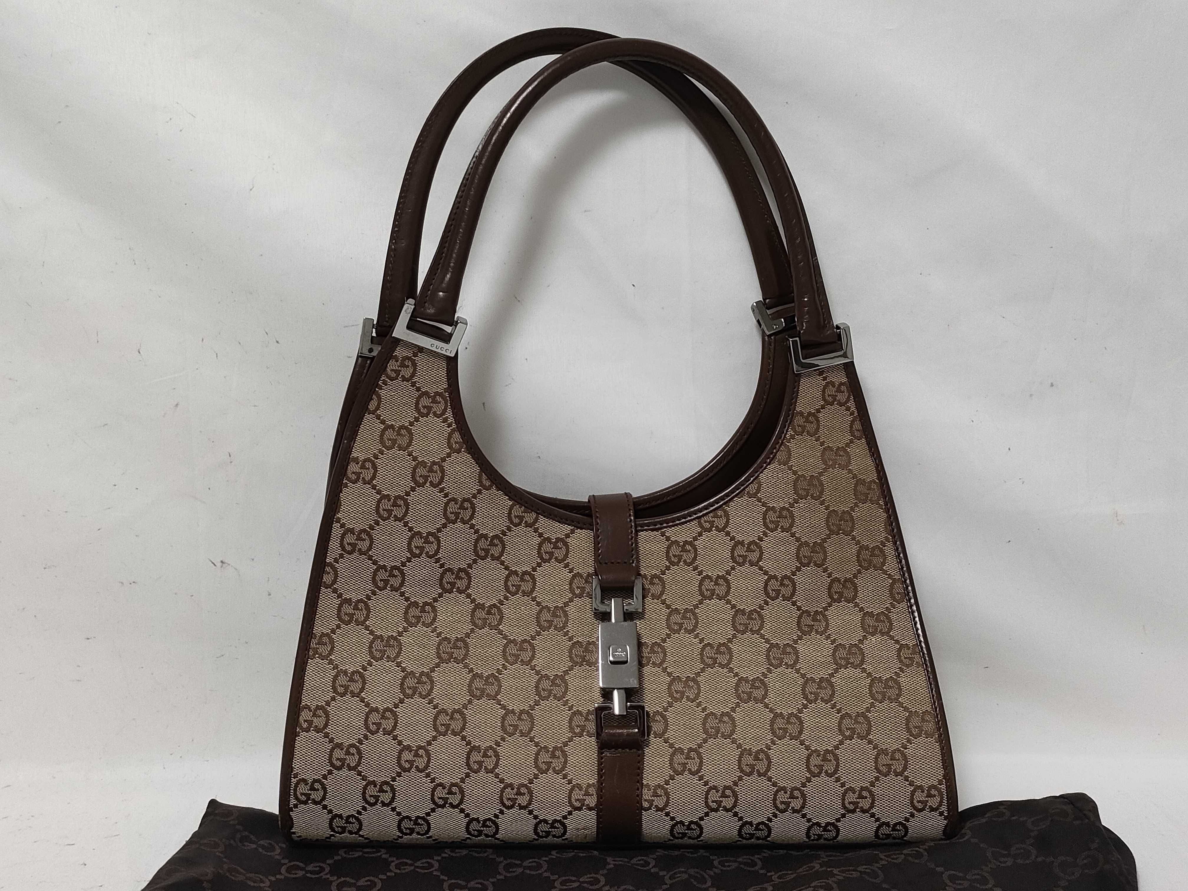 GG Canvas Jackie Canvas x Leather Handbag Brown 002 1067 Handbag