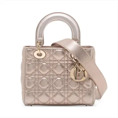 Cannage My Lady Dior Leather 2-Way Handbag Gold