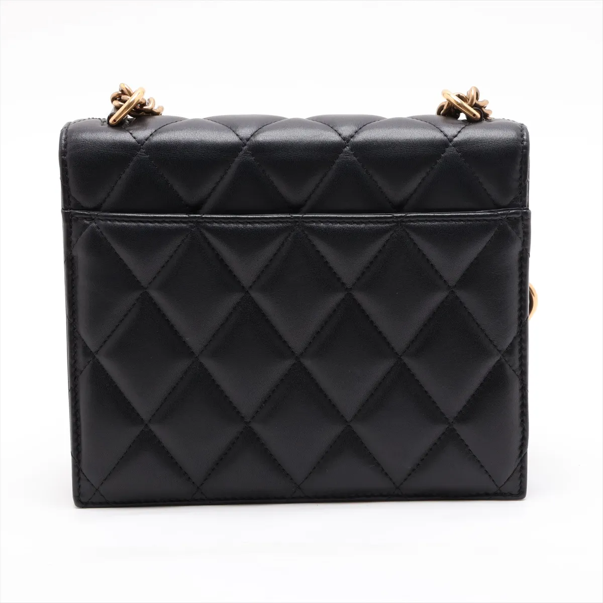Satchel Leather Chain Shoulder Bag, Black, 580641 — view 2