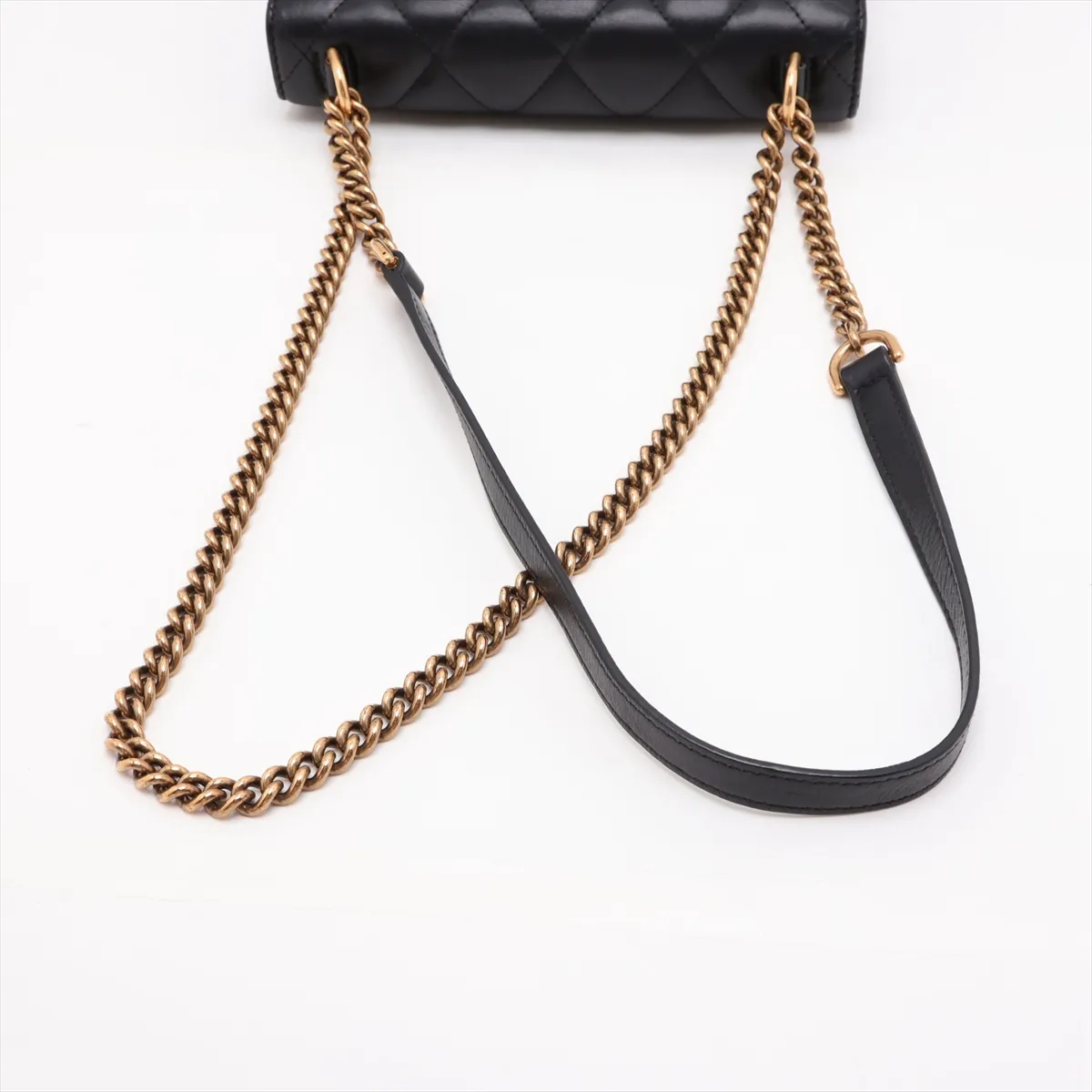 Satchel Leather Chain Shoulder Bag, Black, 580641 — view 5