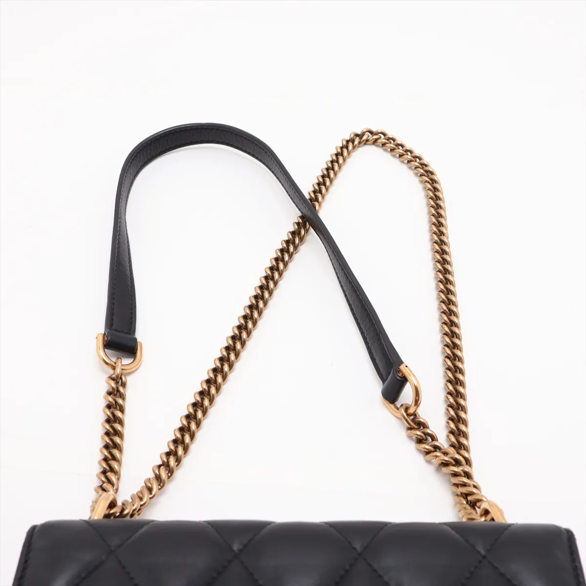 Satchel Leather Chain Shoulder Bag, Black, 580641 — view 6