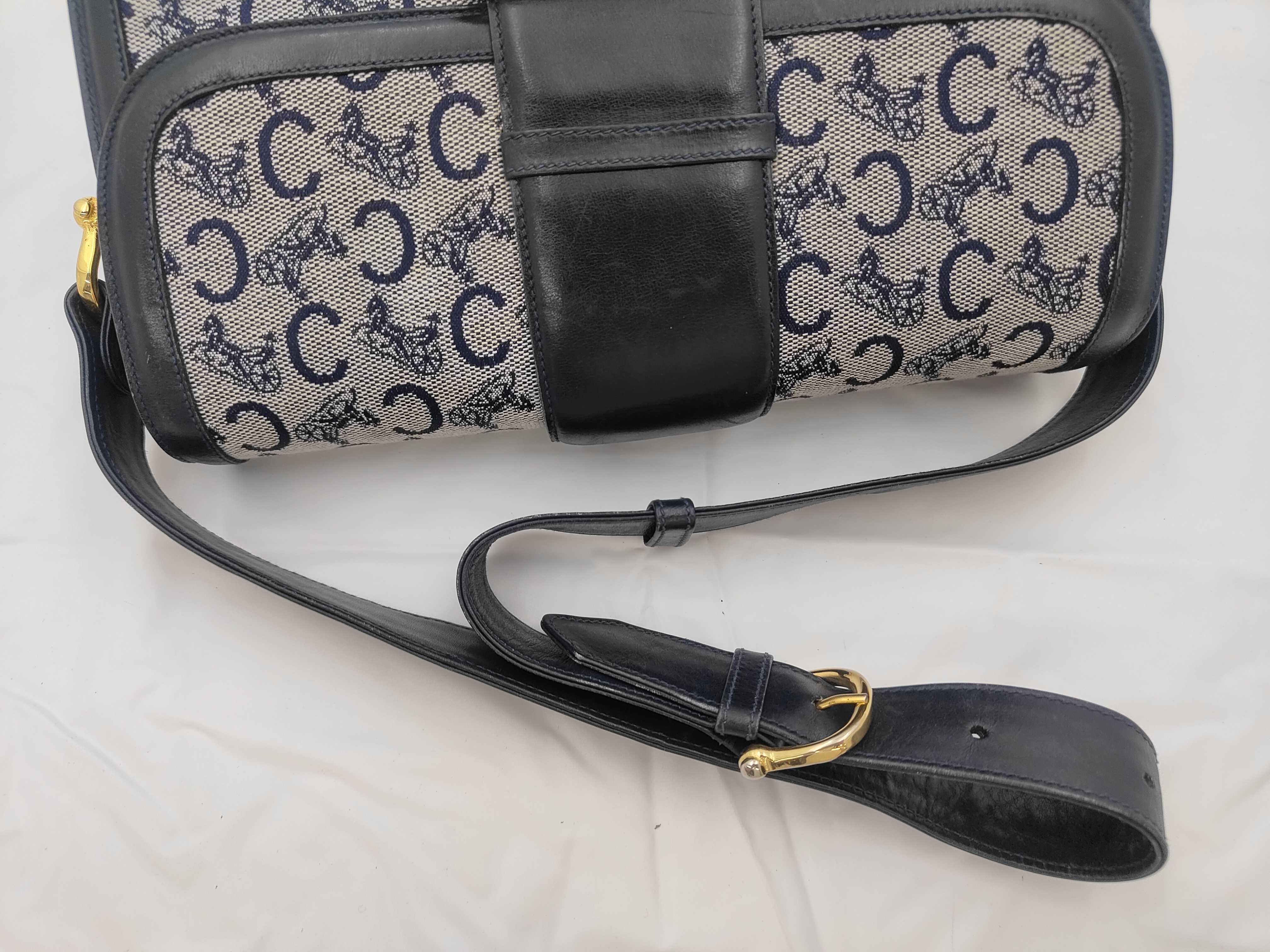 C Macadam Carriage Hardware Shoulder Bag, Navy — view 3