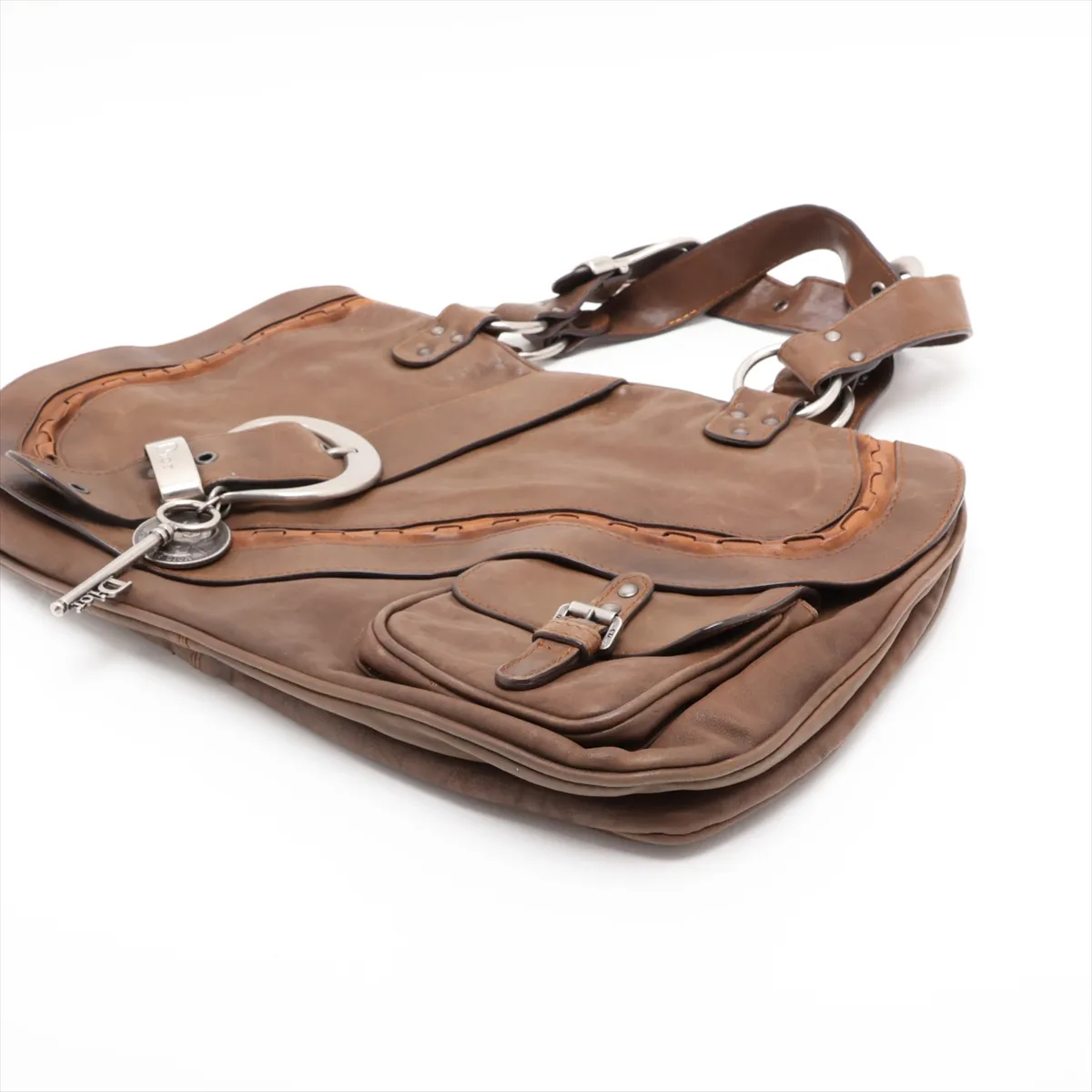 Gaucho Leather Shoulder Bag, Khaki — view 3