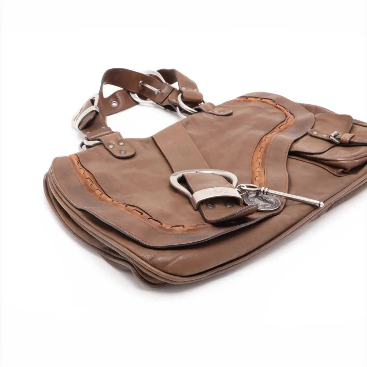 Gaucho Leather Shoulder Bag, Khaki — view 4