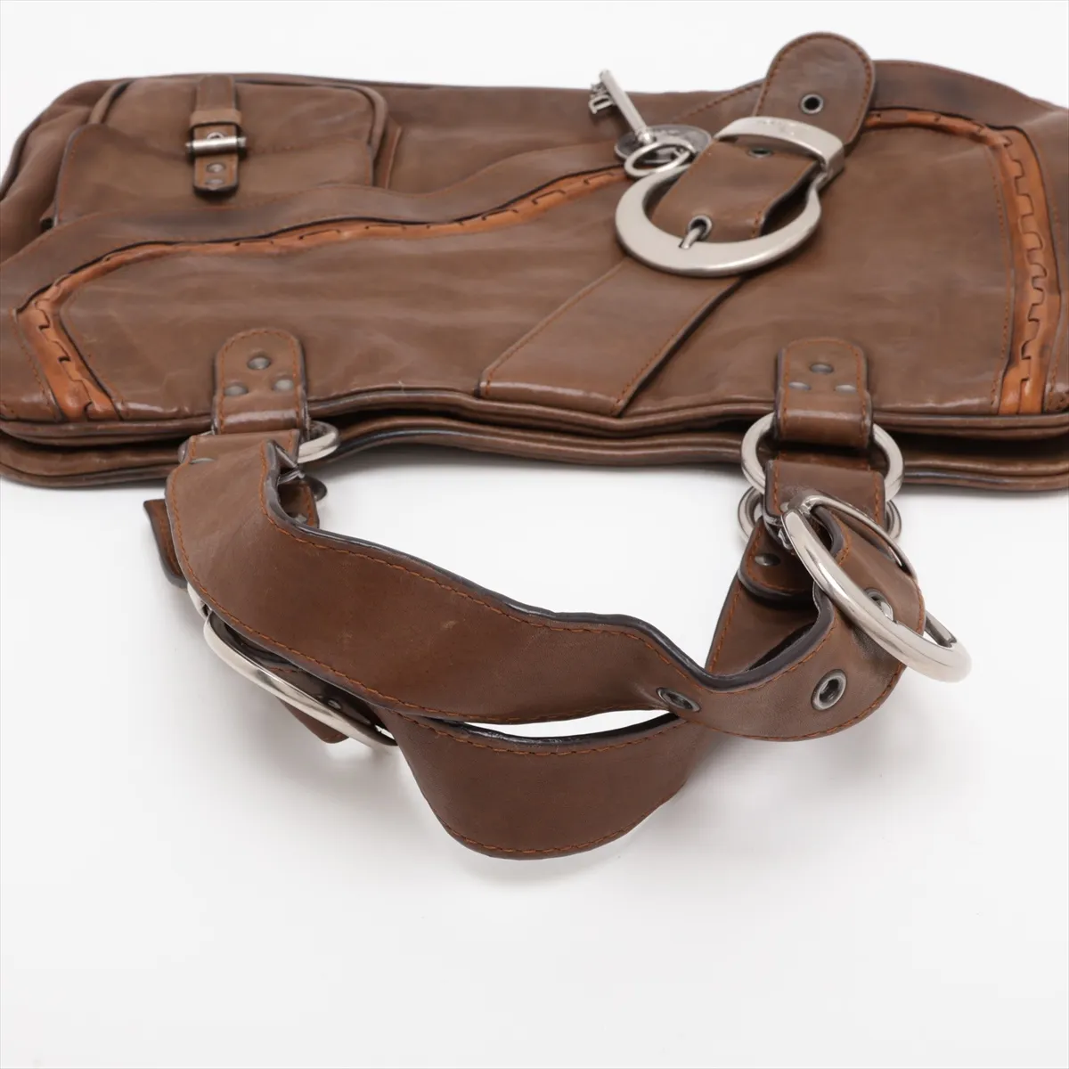Gaucho Leather Shoulder Bag, Khaki — view 5