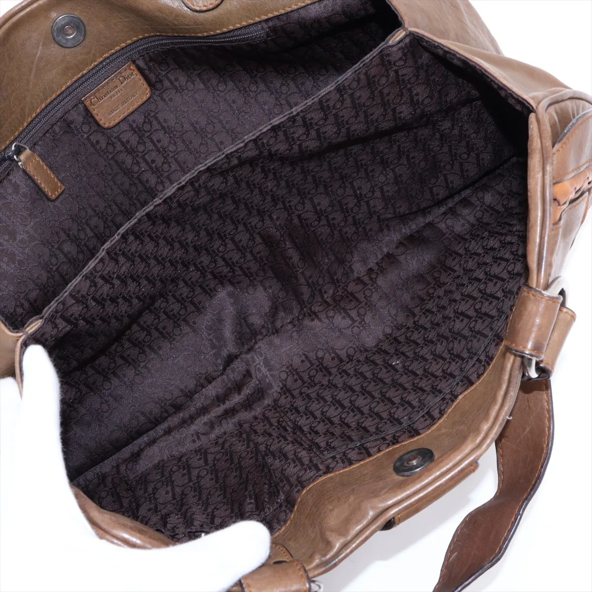 Gaucho Leather Shoulder Bag, Khaki — view 7