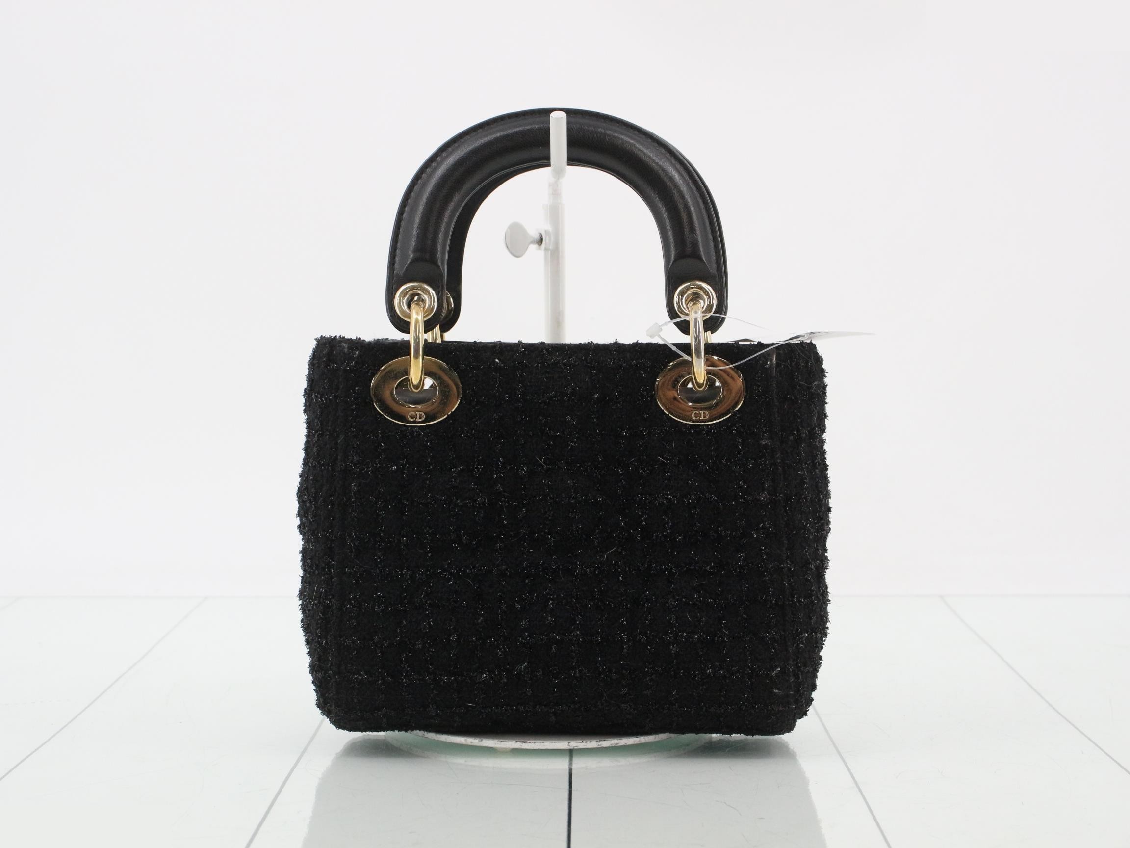 Lady Dior Cannage Tweed 2-Way Handbag, Black — view 2