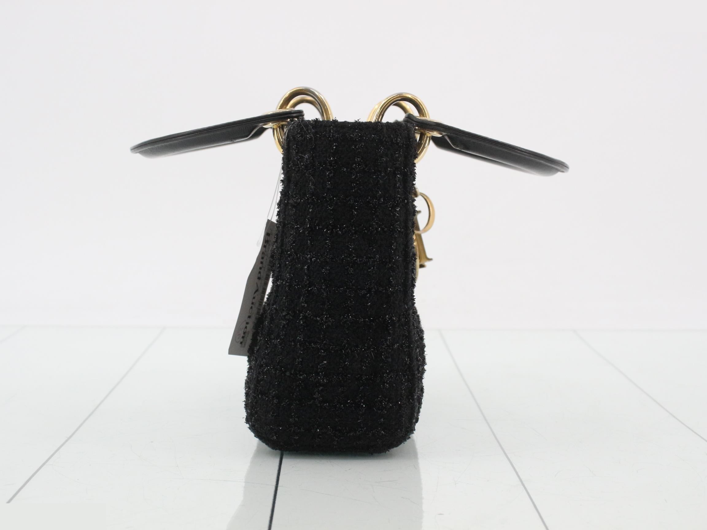 Lady Dior Cannage Tweed 2-Way Handbag, Black — view 4