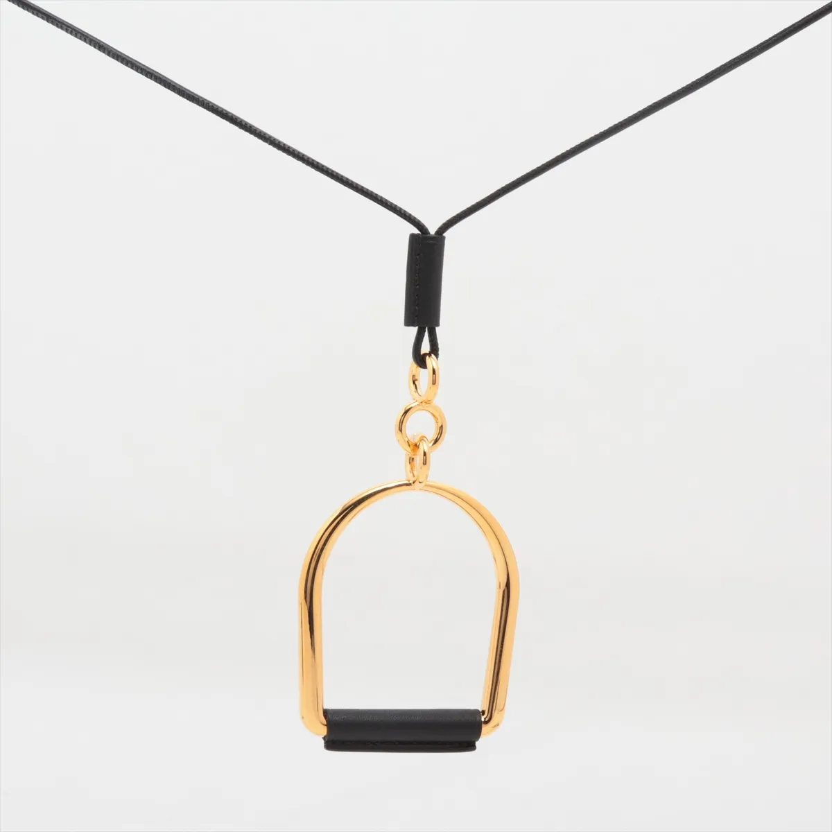 Heritage Equestre GM Necklace, GP x Leather, Black x Gold, — view 2