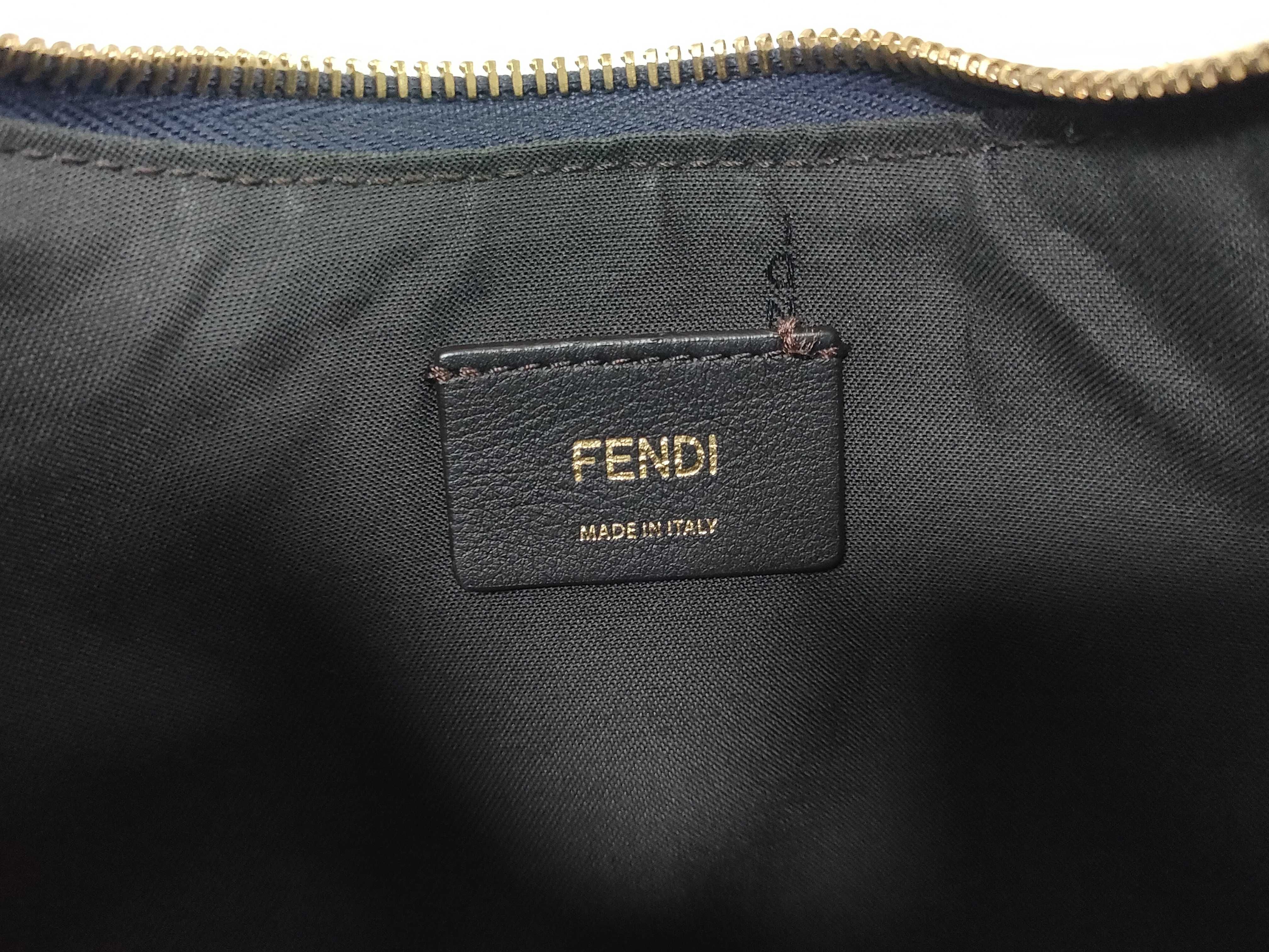 Shearling Hobo Bag with Metal Logo, Navy, One-Shoulder Bag, Shoulder Bag, Handbag — view 11