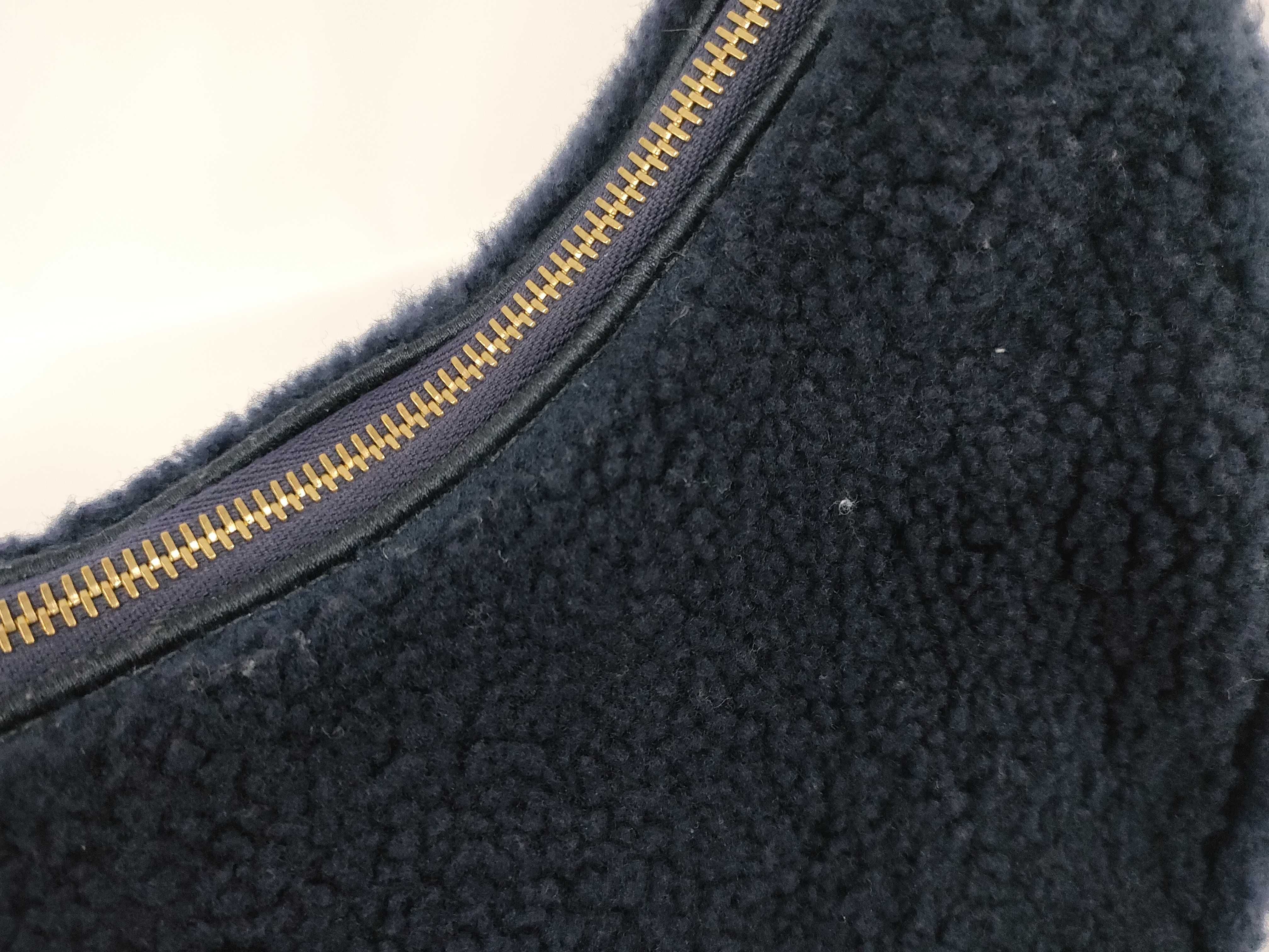 Shearling Hobo Bag with Metal Logo, Navy, One-Shoulder Bag, Shoulder Bag, Handbag — view 13