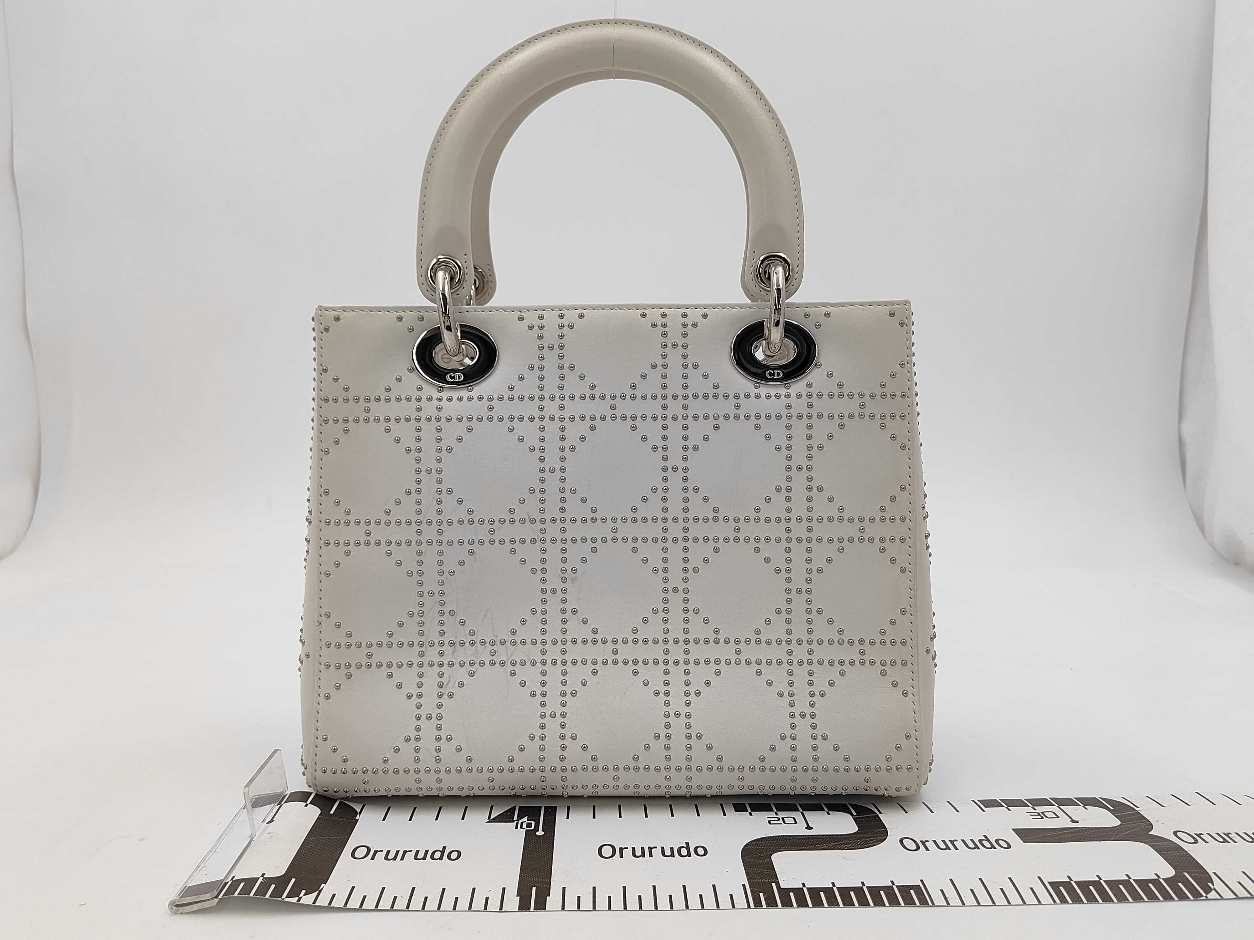 Lady Dior CD Lady Medium Cannage 2-Way Studded Lambskin White Silver Hardware 09-MA-1023 Strap 24x20x10cm Shoulder Strap Approx. 90cm Handbag — view 2