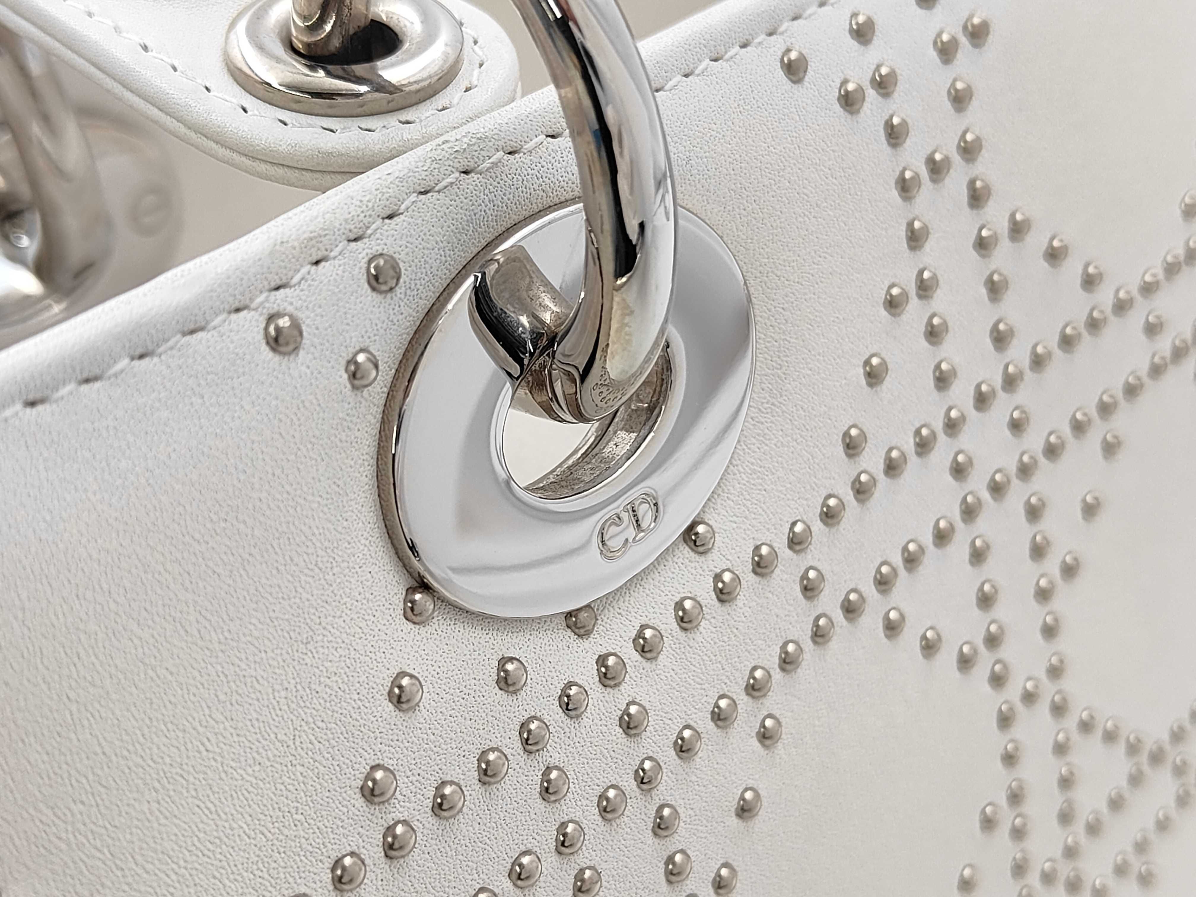 Lady Dior CD Lady Medium Cannage 2-Way Studded Lambskin White Silver Hardware 09-MA-1023 Strap 24x20x10cm Shoulder Strap Approx. 90cm Handbag — view 7