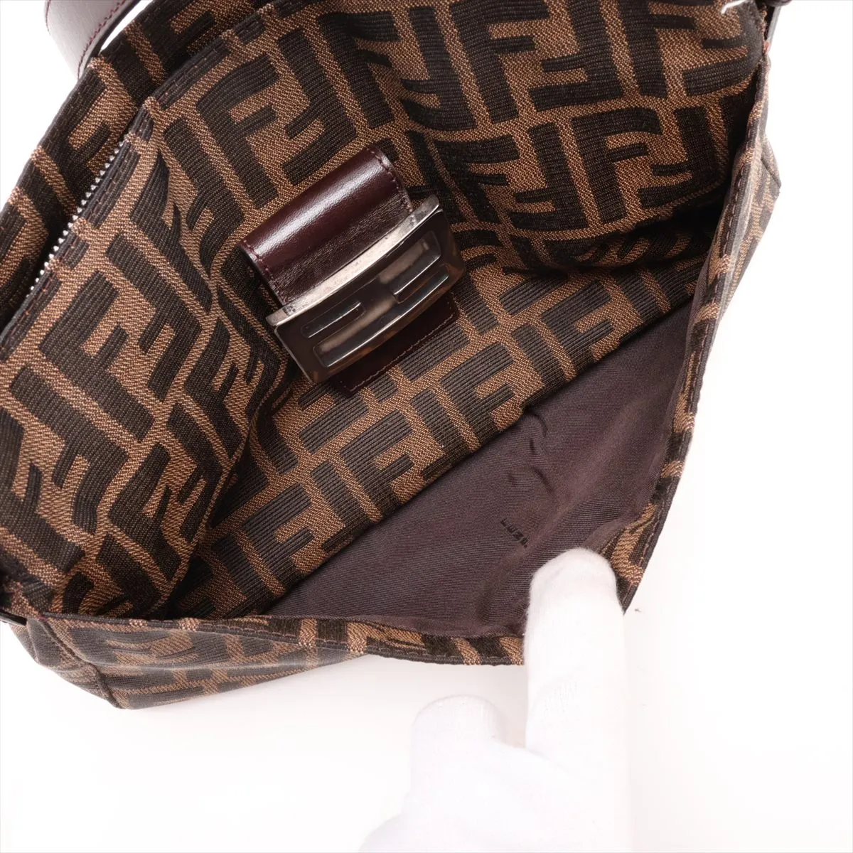 Zucca Canvas x Leather Shoulder Bag, Brown, 26566 — view 8