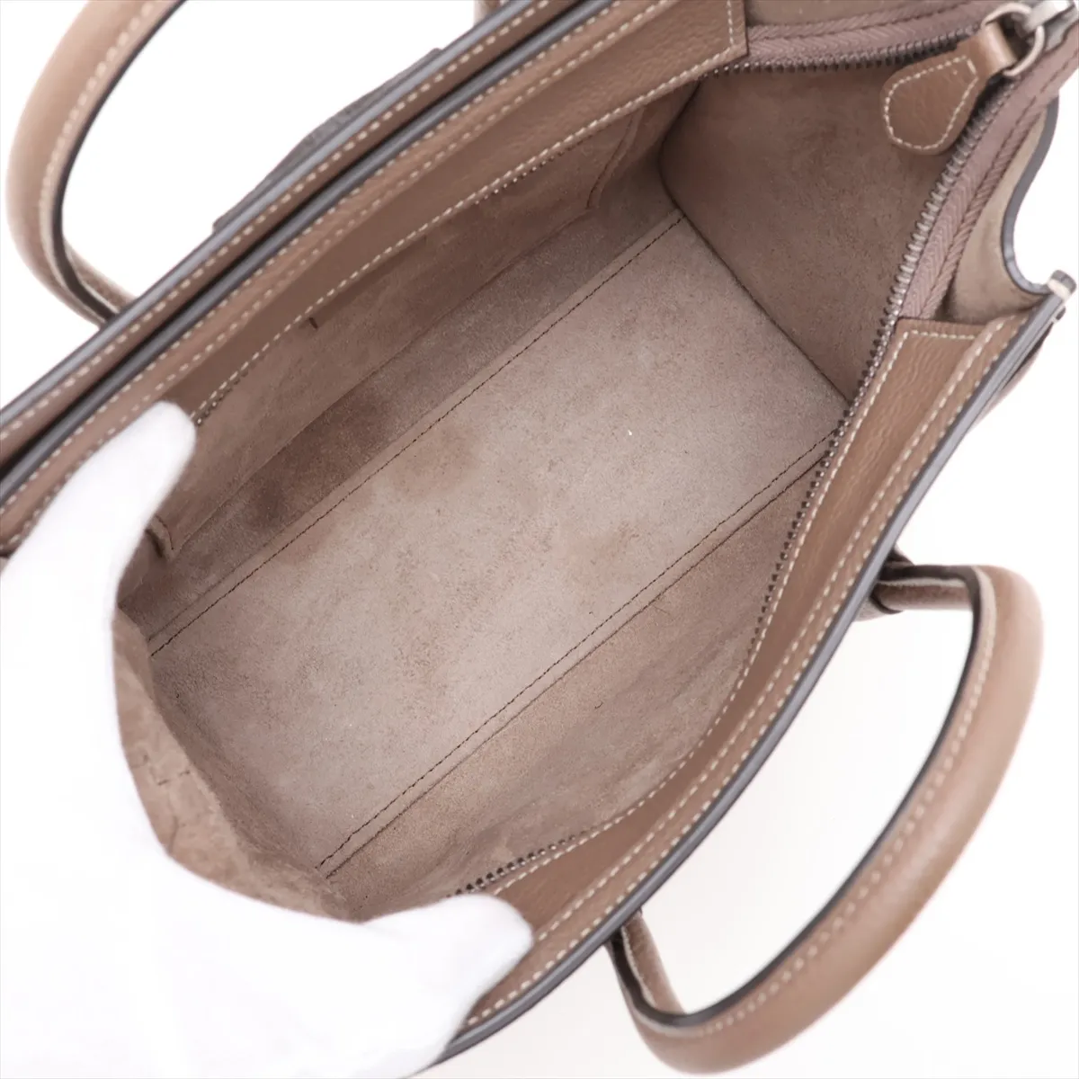 Luggage Nano Shopper Leather 2-Way Handbag, Beige — view 8