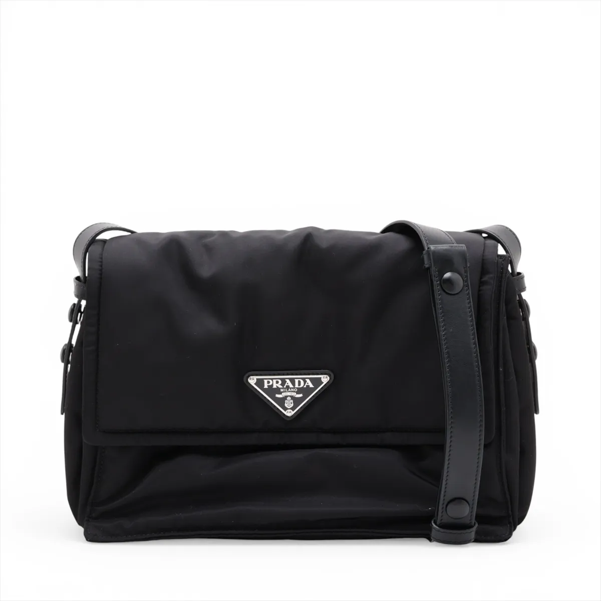 Tessuto Nylon x Leather Shoulder Bag, Black