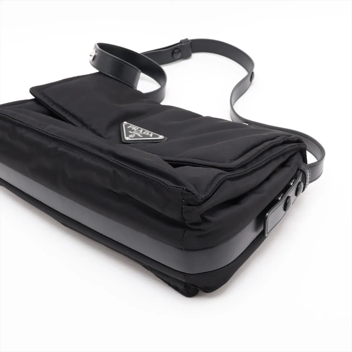 Tessuto Nylon x Leather Shoulder Bag, Black — view 3