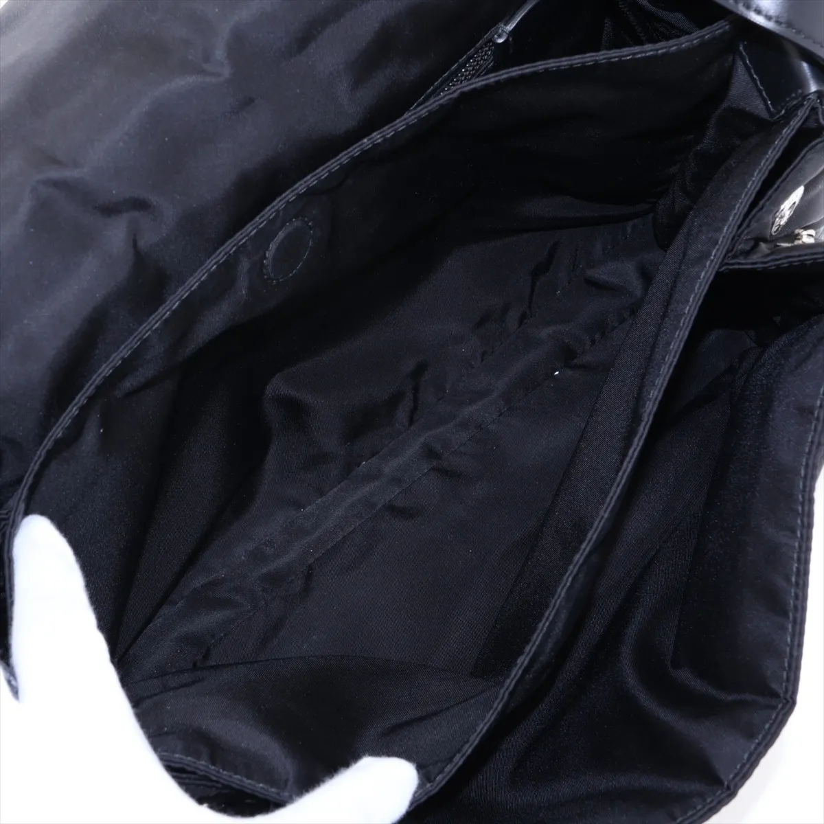 Tessuto Nylon x Leather Shoulder Bag, Black — view 7