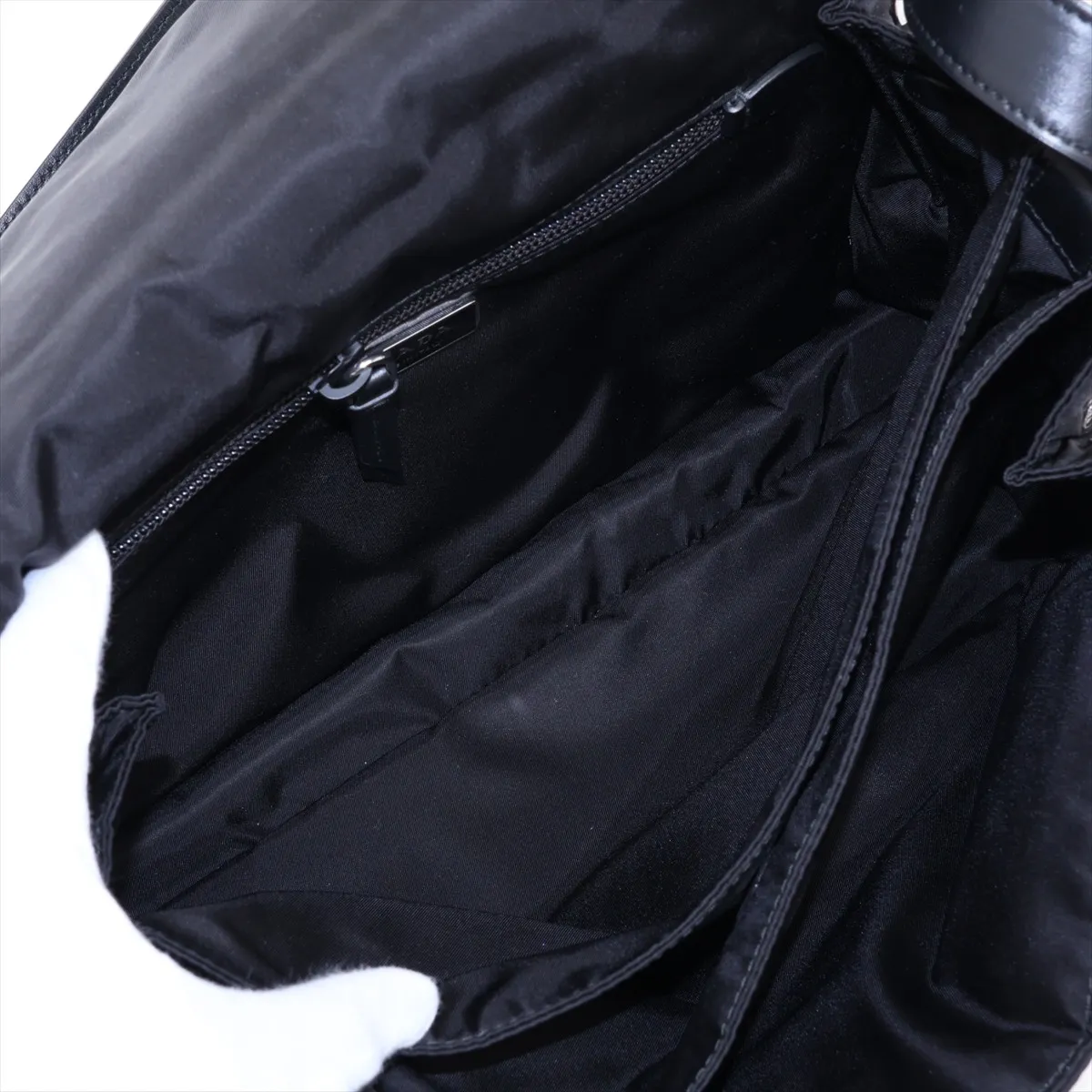 Tessuto Nylon x Leather Shoulder Bag, Black — view 8