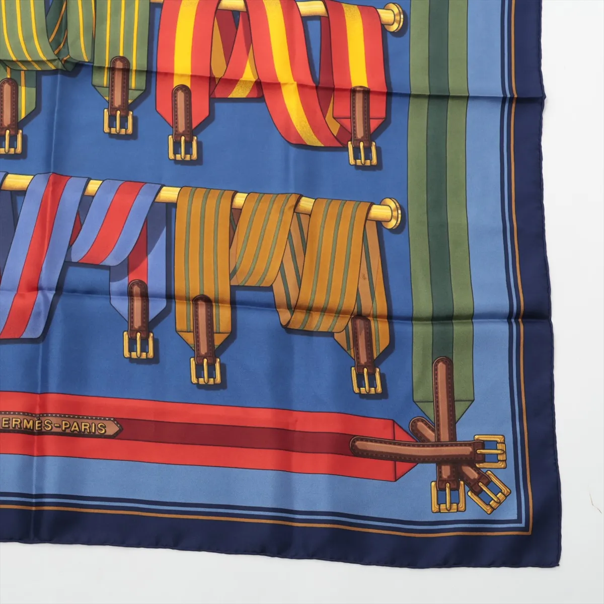 Carre 90 LES Sangles Scarf Silk Blue Thread Fuzz Thread — view 4
