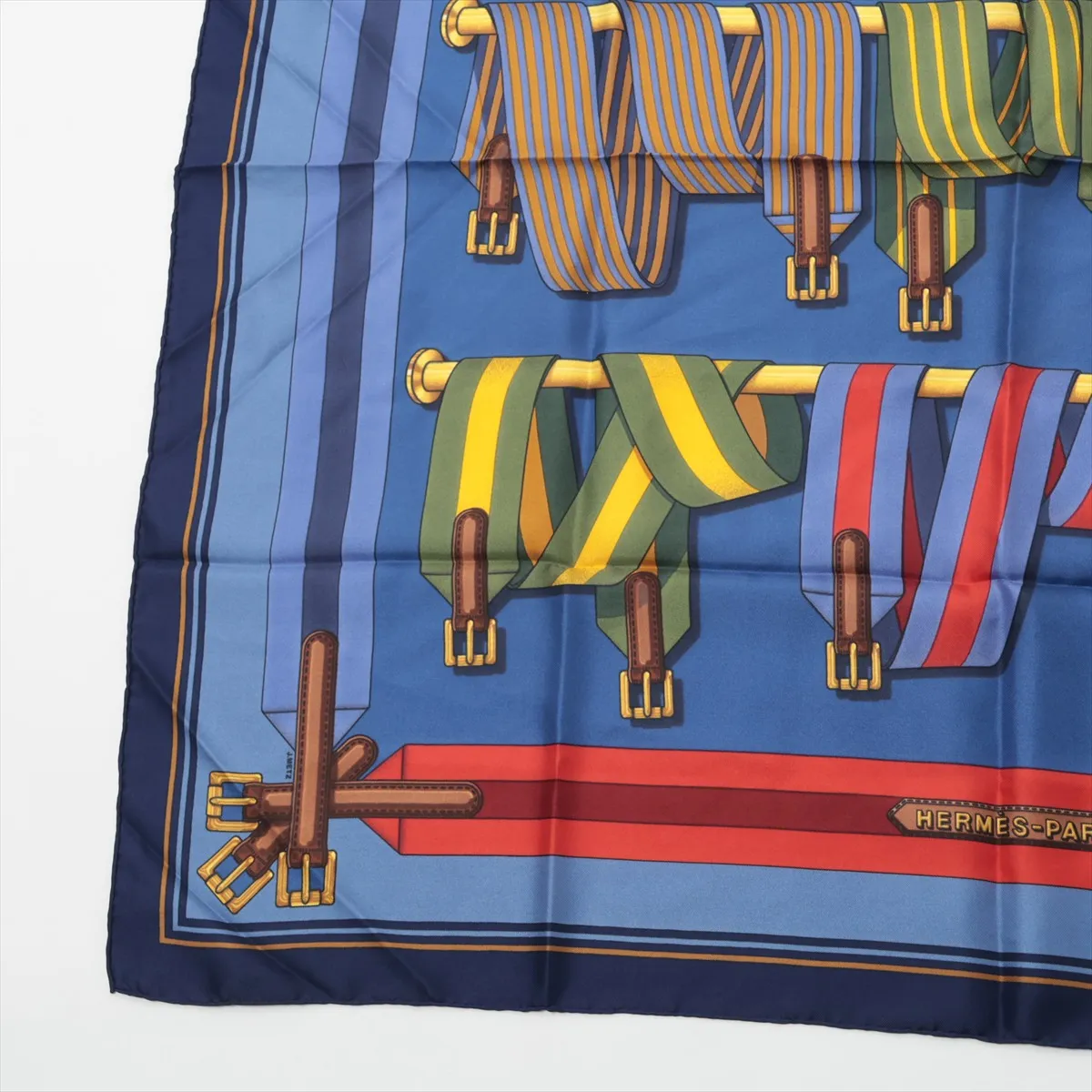 Carre 90 LES Sangles Scarf Silk Blue Thread Fuzz Thread — view 5