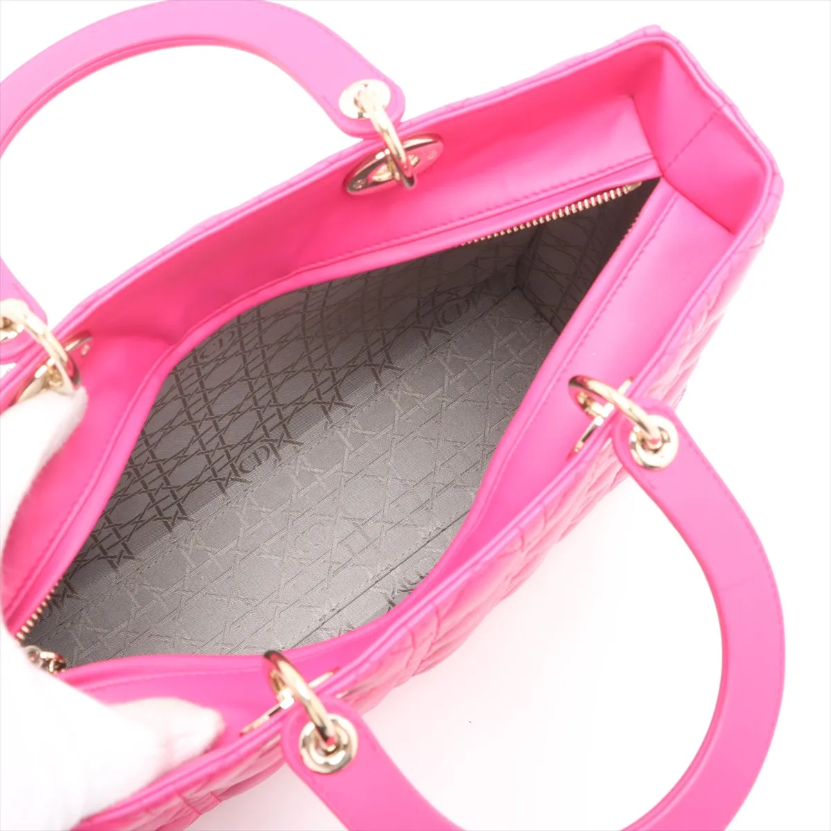 Lady Dior Cannage Large Leather 2WAY Handbag Pink — view 8